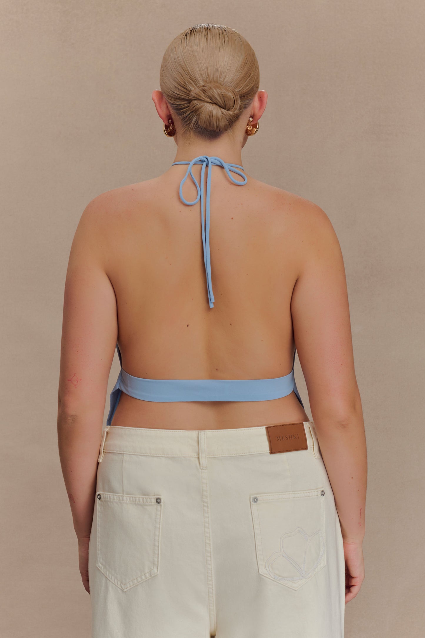 Katalina Chiffon Cowl Halter Top - Sky Blue