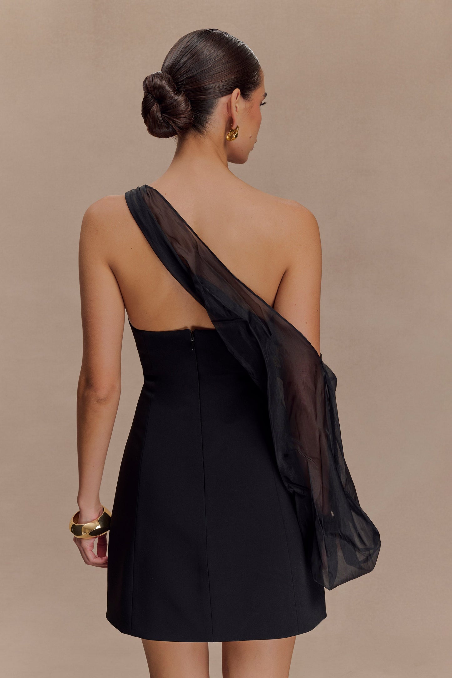 Effie Organza One Sleeve Mini Dress - Black