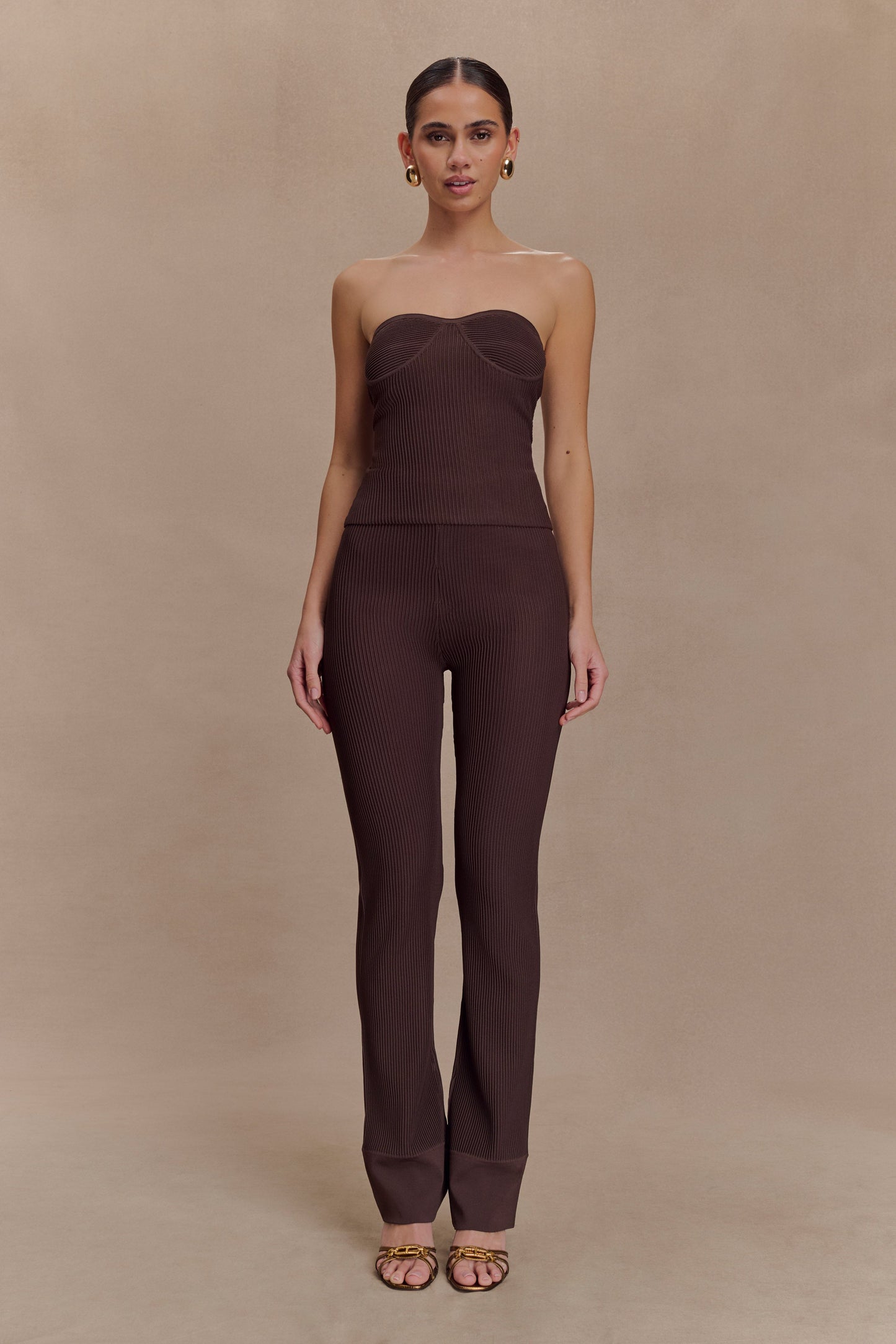 Elodie Ribbed Knit Pants - Chocolate