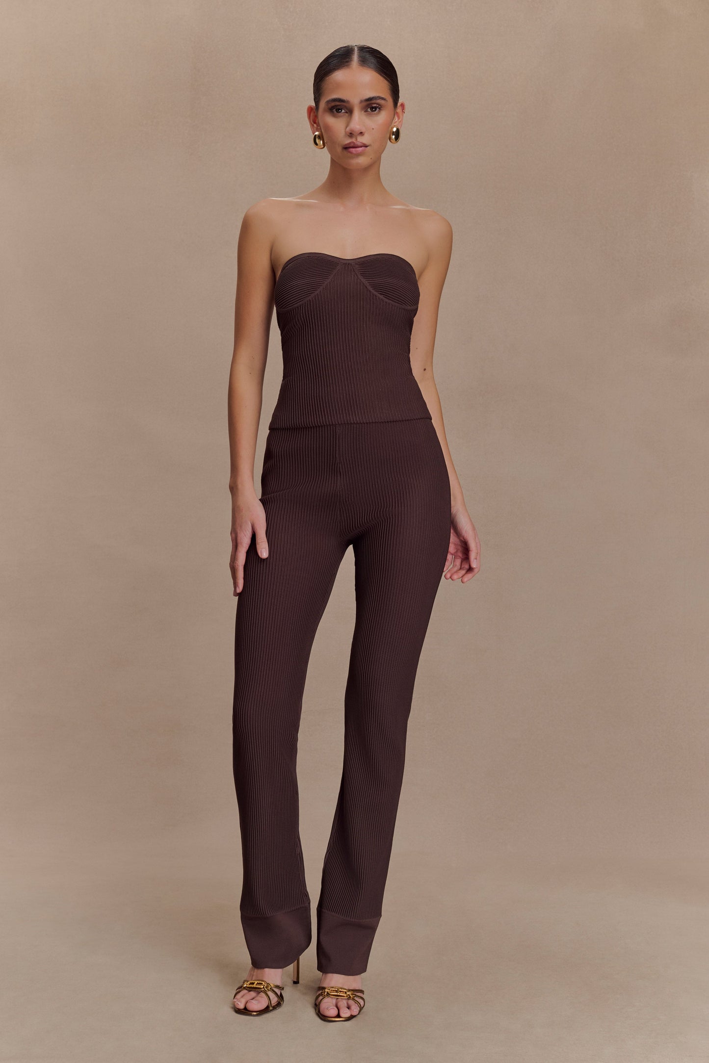 Elodie Strapless Cupped Knit Top - Chocolate