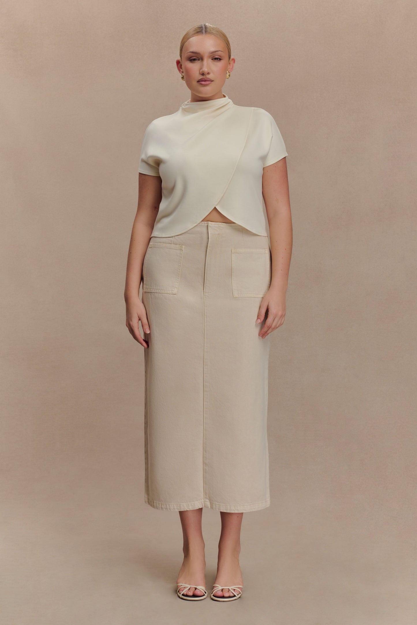 Eris High Neck Scuba Jersey Top - Ivory