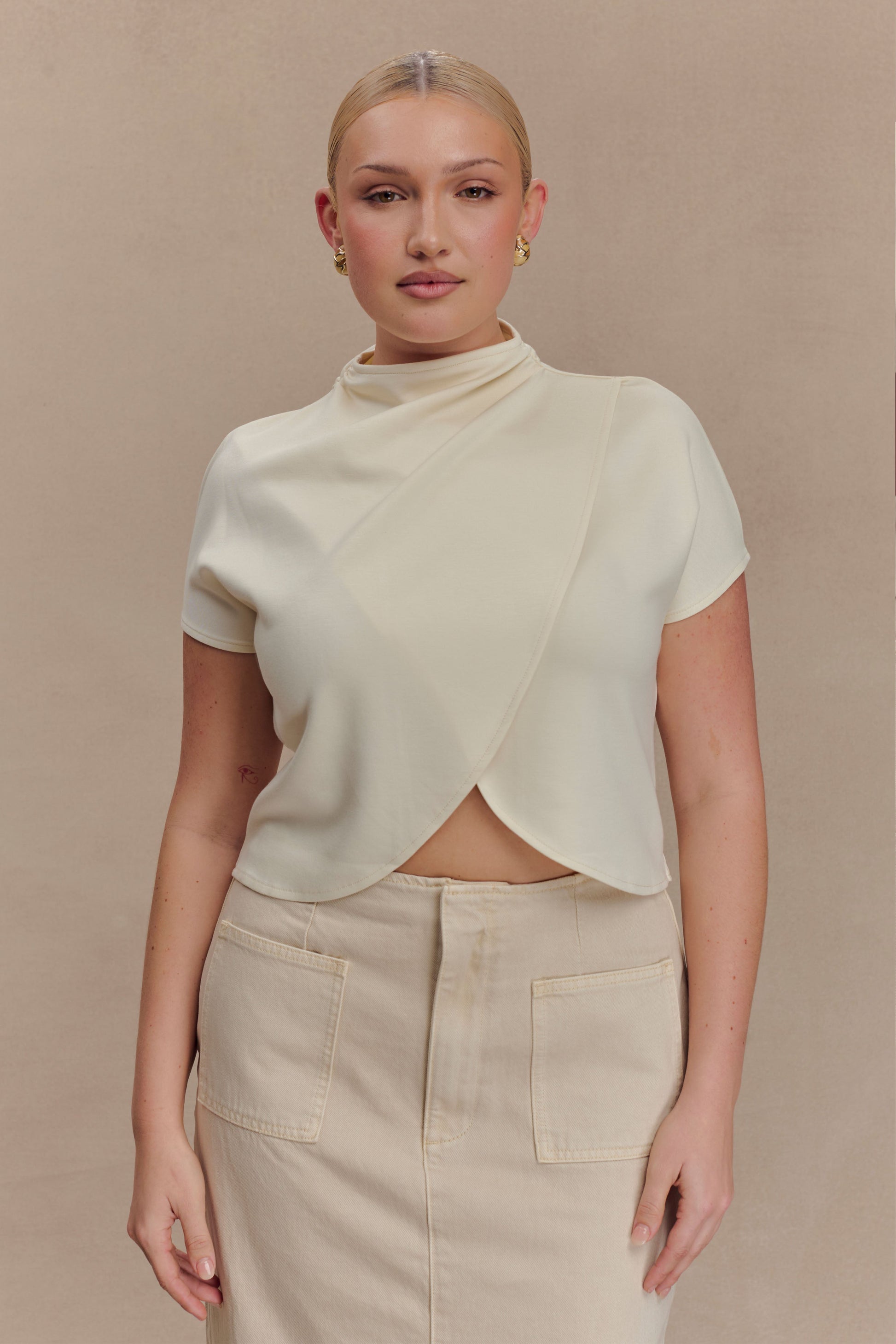 Eris High Neck Scuba Jersey Top - Ivory #6