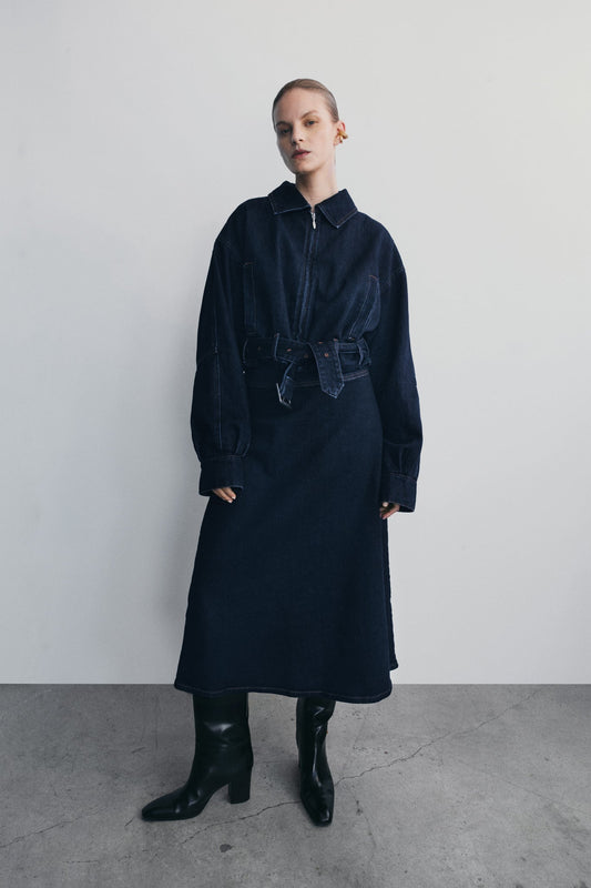 Cecilia Denim A-Line Midi Skirt - Indigo Blue