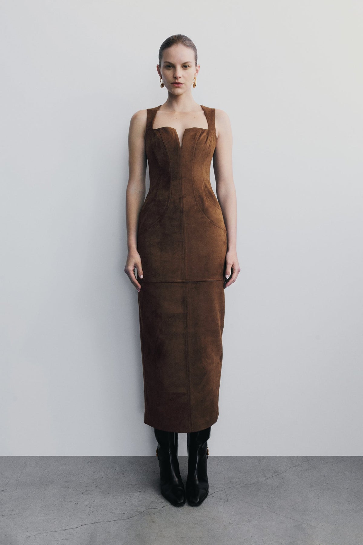 Liam Faux Suede Maxi Dress - Dark Chocolate