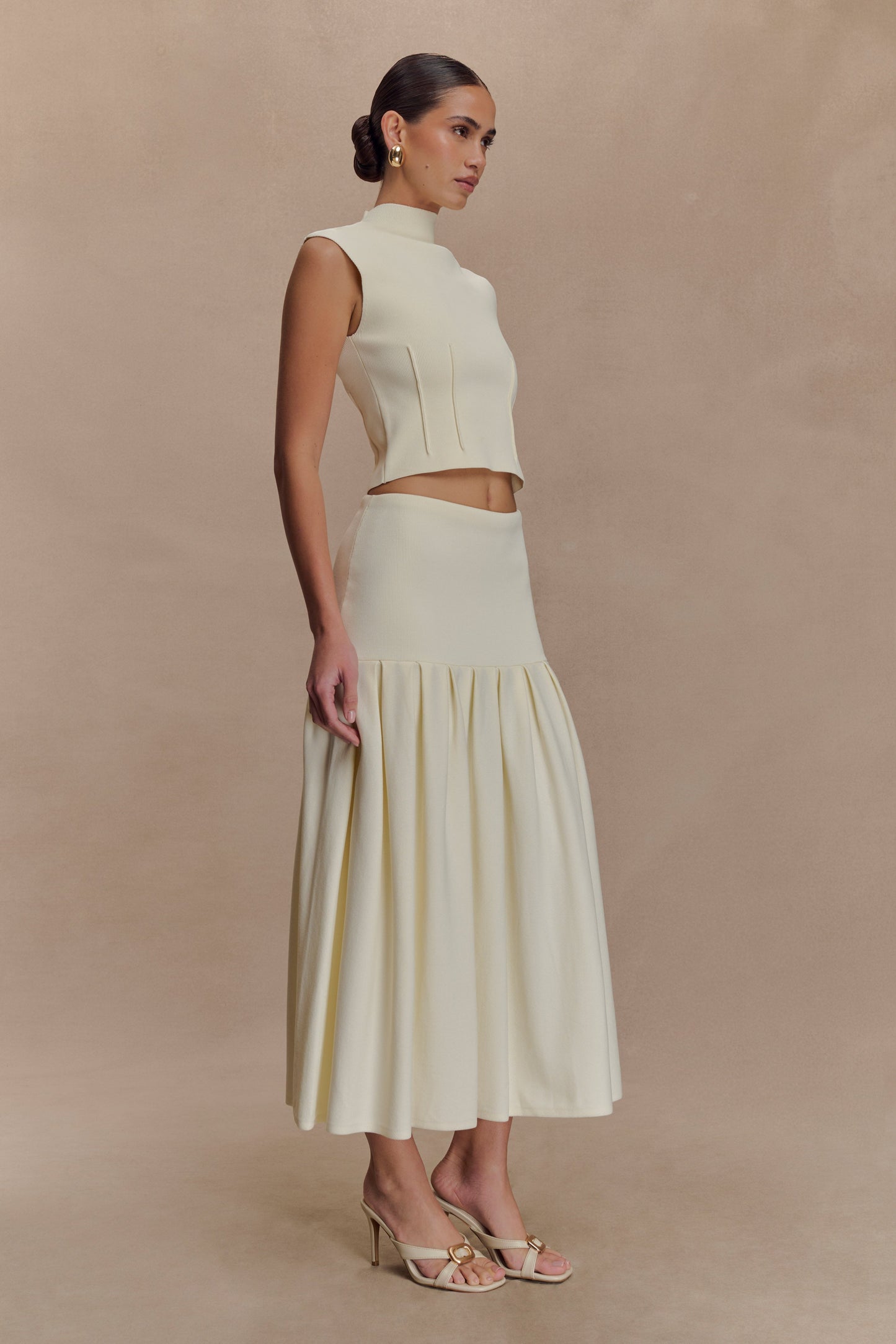 Romaine High Neck Bandage Knit Top - Ivory