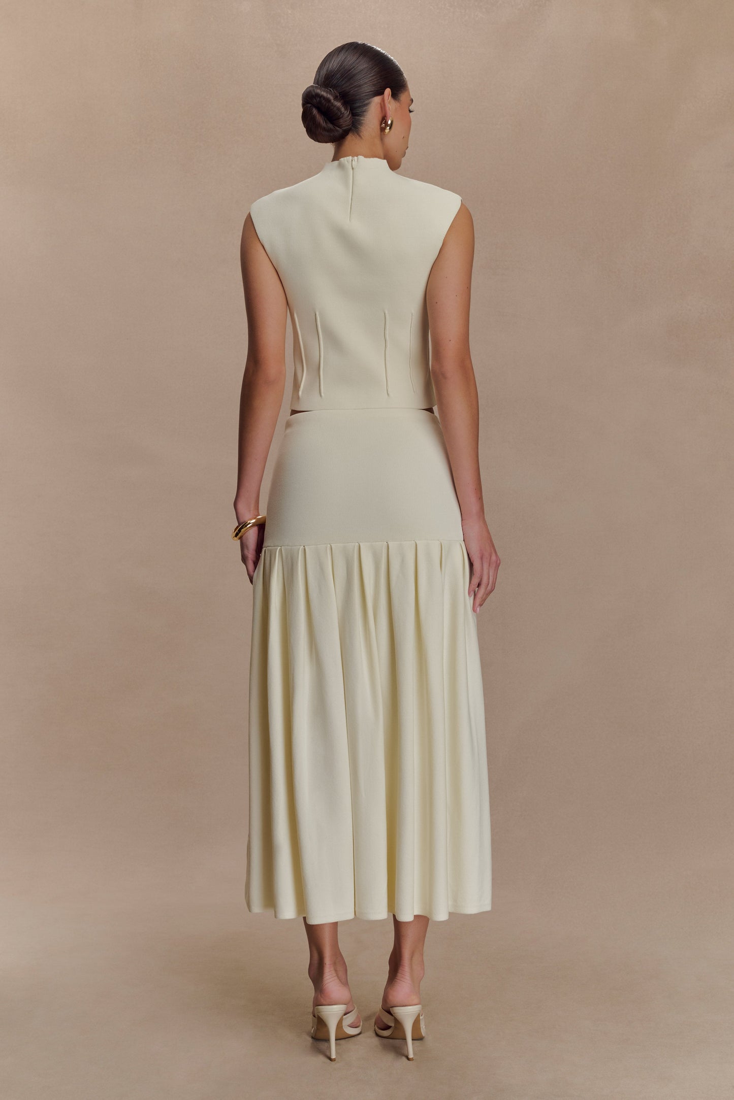 Romaine High Neck Bandage Knit Top - Ivory
