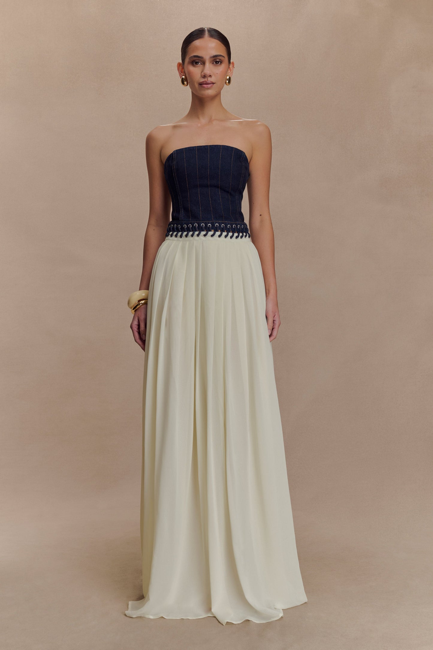 Suella Chiffon Denim Maxi Dress - Indigo Blue