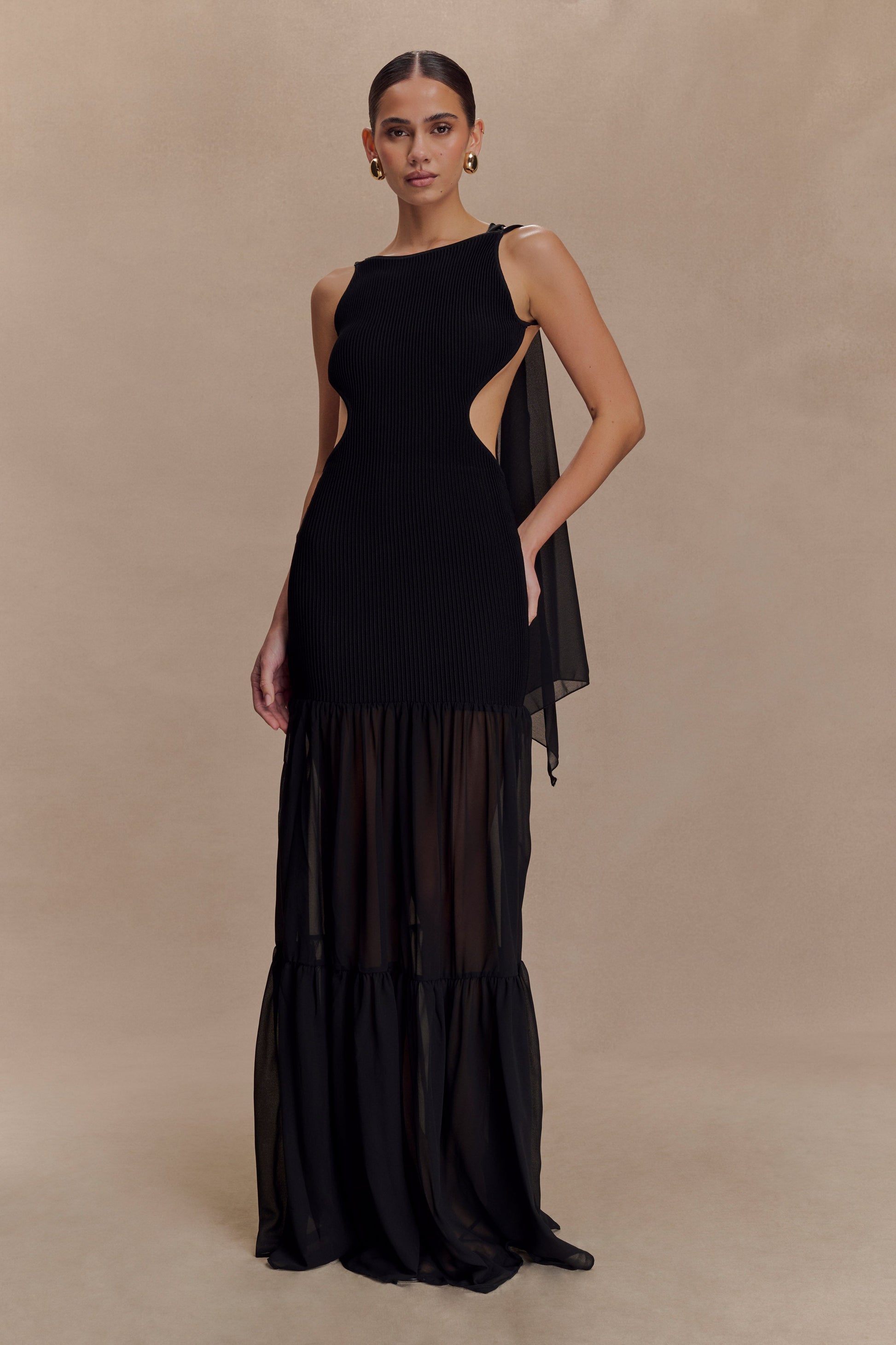 Haille Knit Chiffon Maxi Dress - Black #3