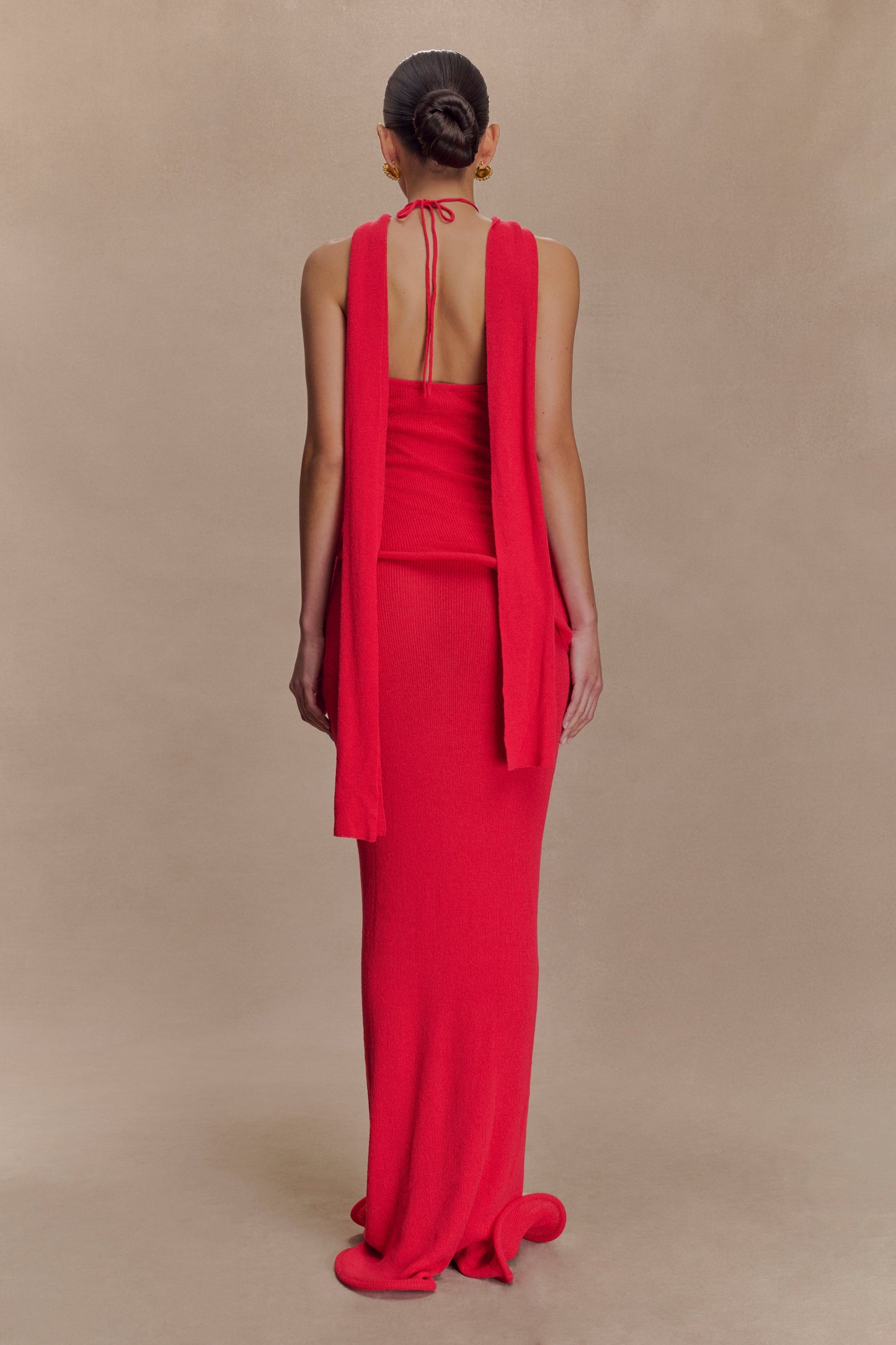 Caprice Halter Knit Maxi Dress - Red