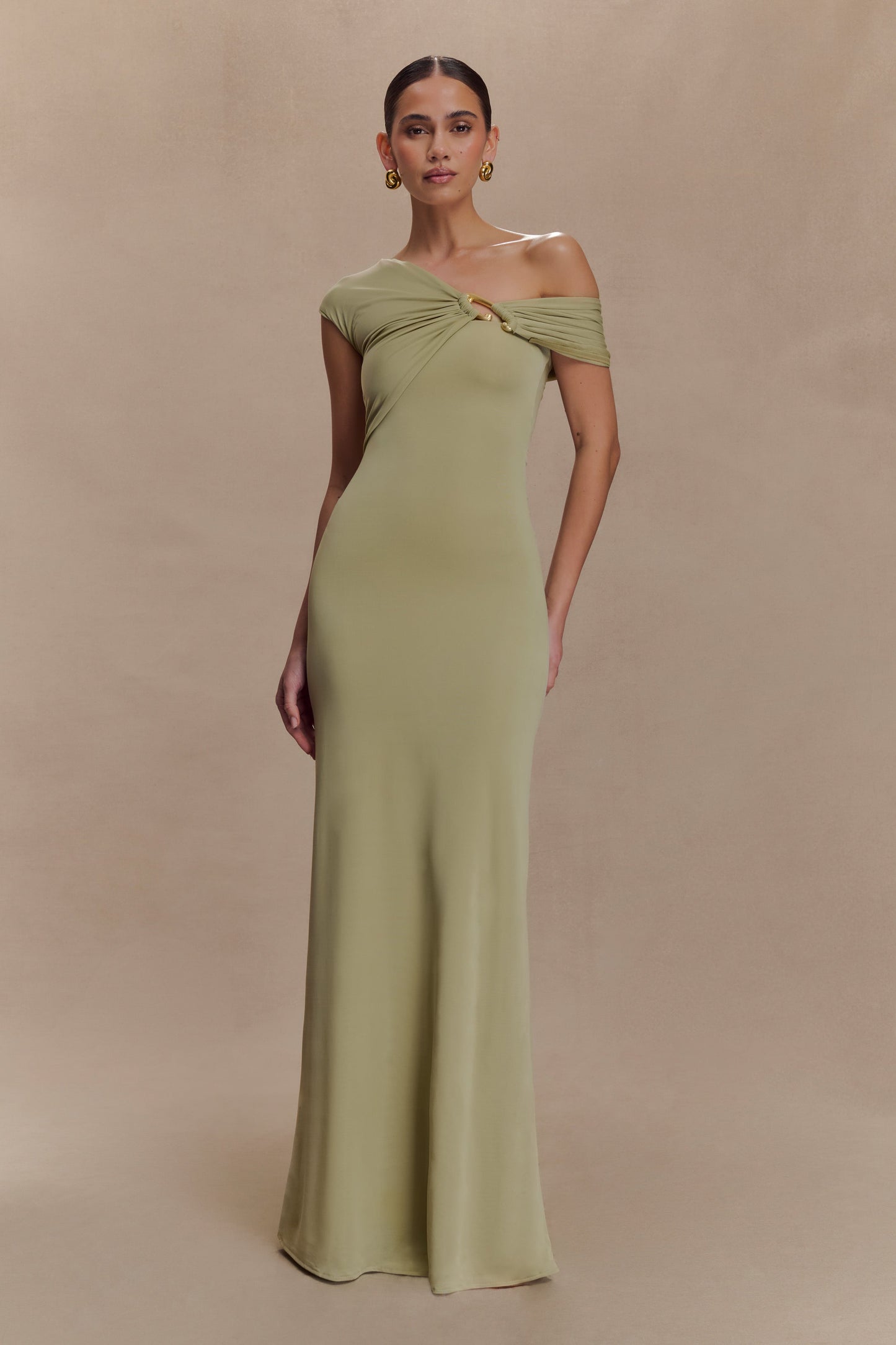 Ashford Asymmetrical Slinky Maxi Dress - Sage