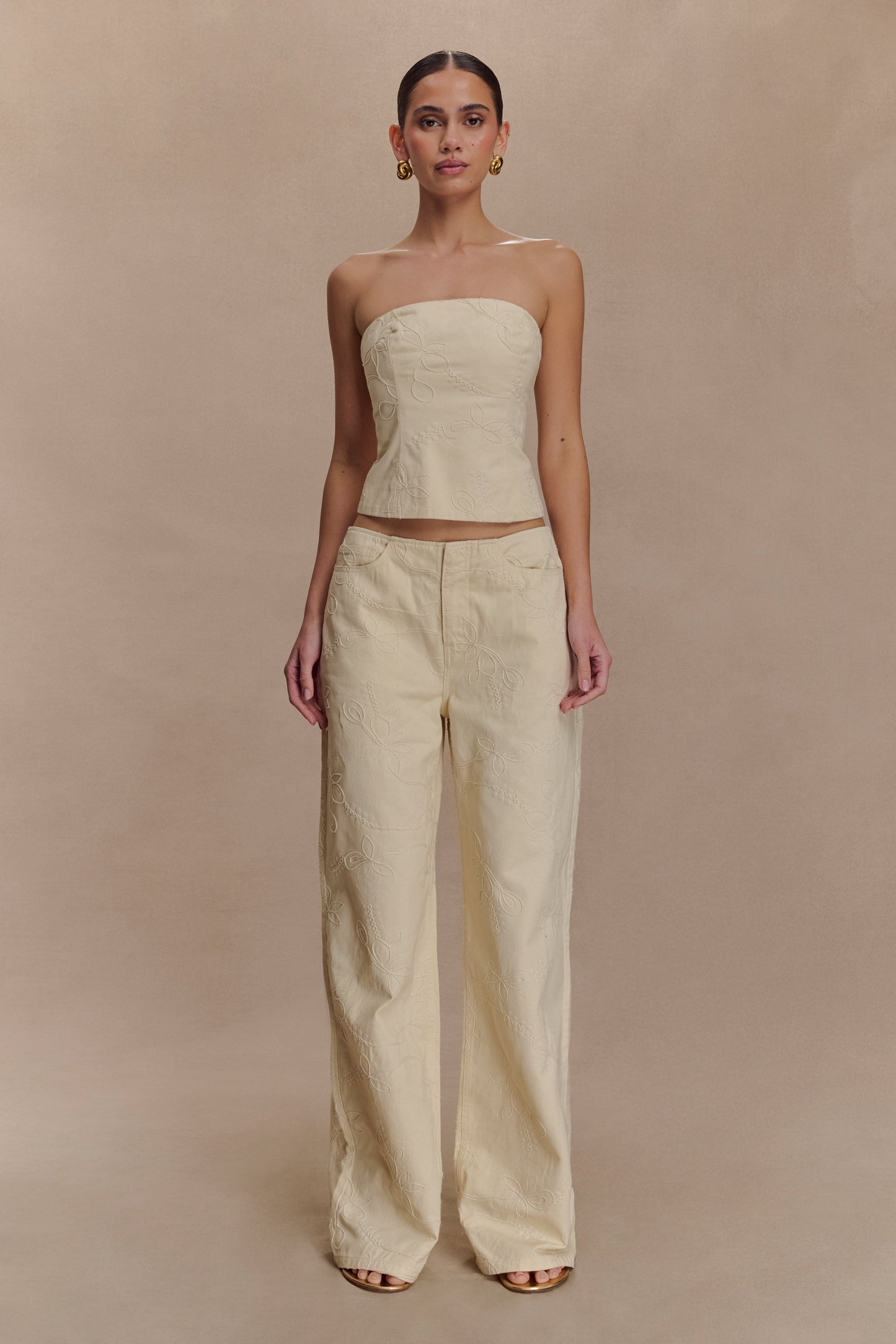 Ebony Embroidered Denim Corset - Cream