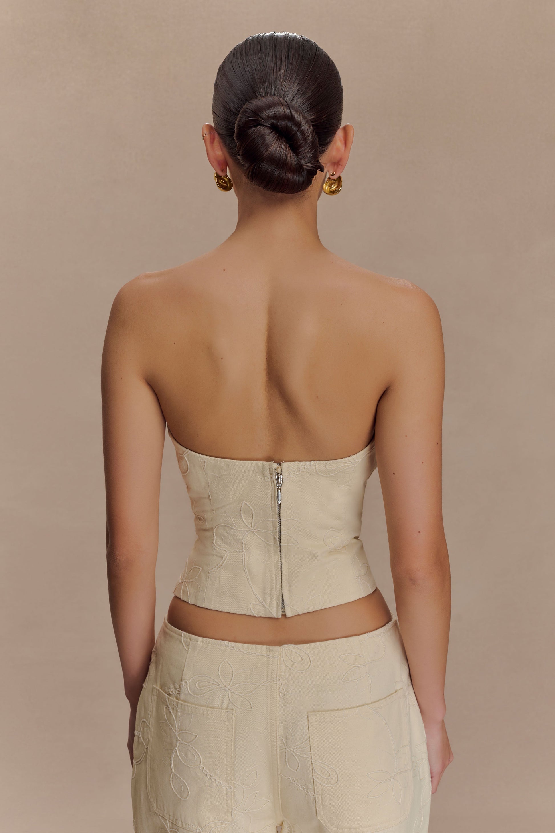 Ebony Embroidered Denim Corset - Cream #2