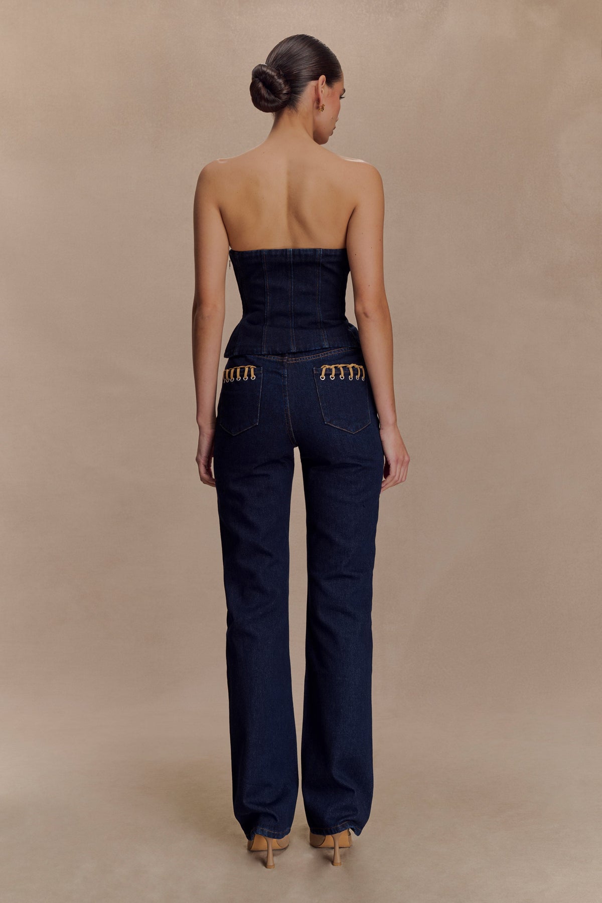 Meryl Lace Up Denim Jean - Indigo Blue