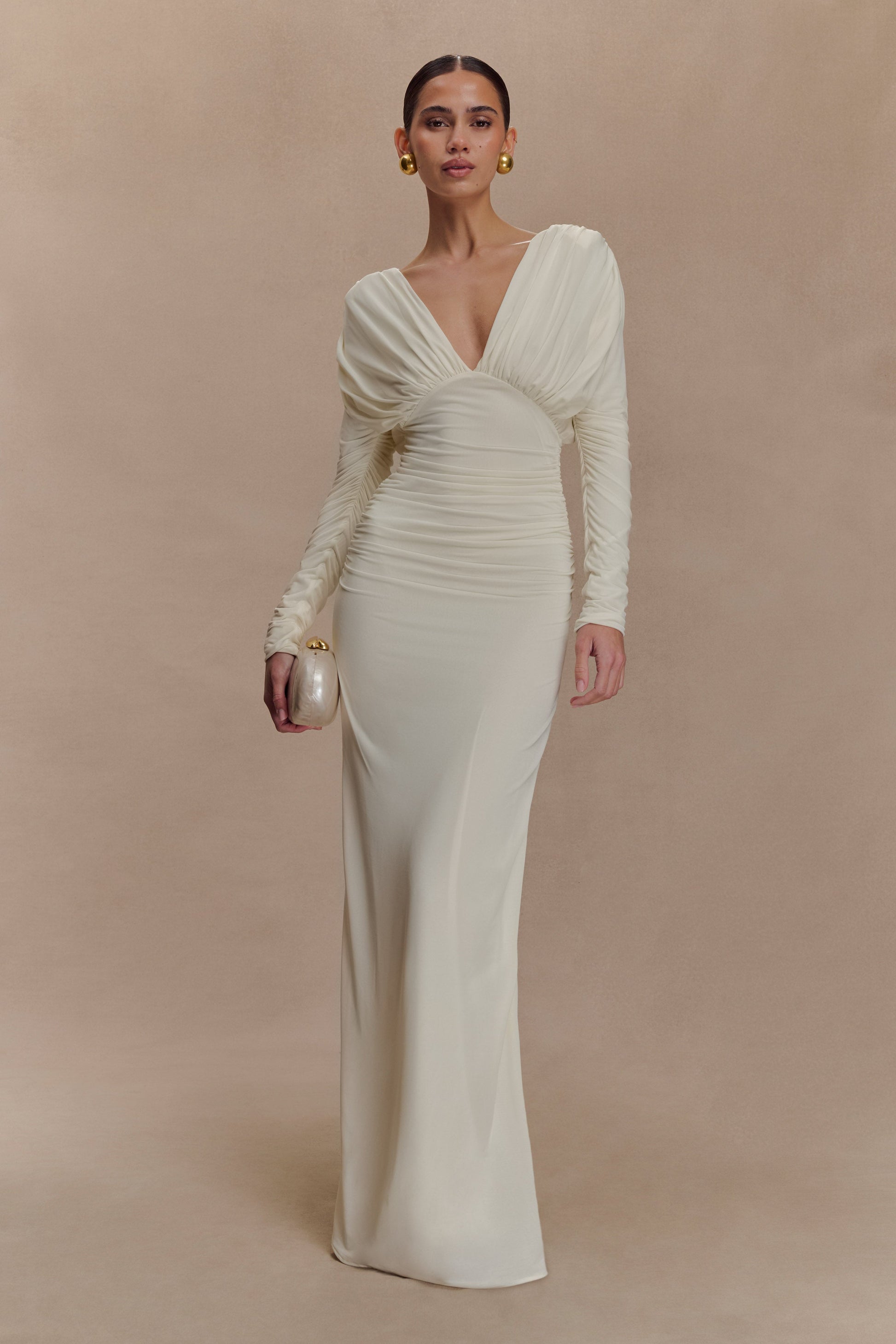 Hayden Long Sleeve Plunge Maxi Dress - Ivory #5