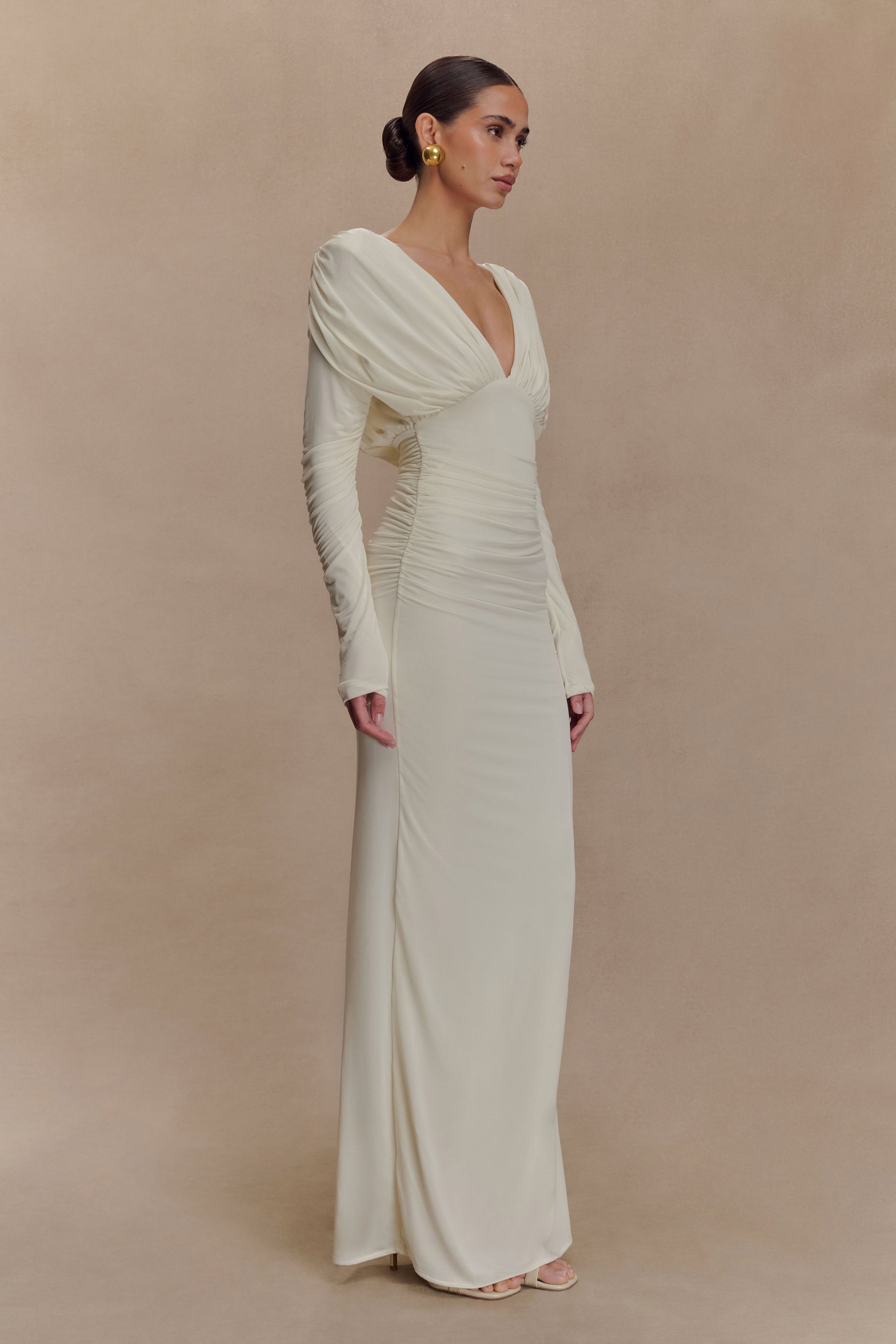 Hayden Long Sleeve Plunge Maxi Dress - Ivory #4