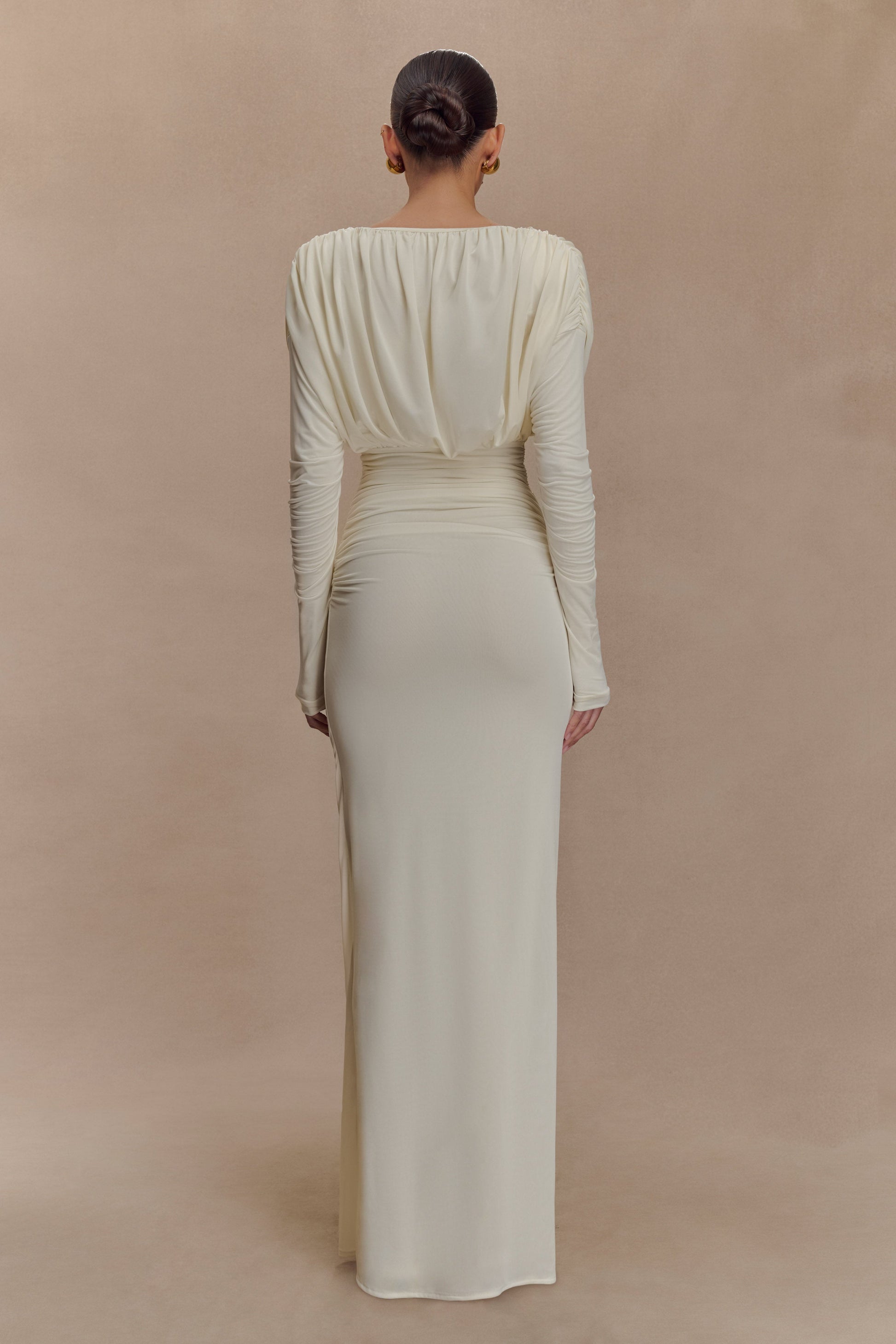Hayden Long Sleeve Plunge Maxi Dress - Ivory #2