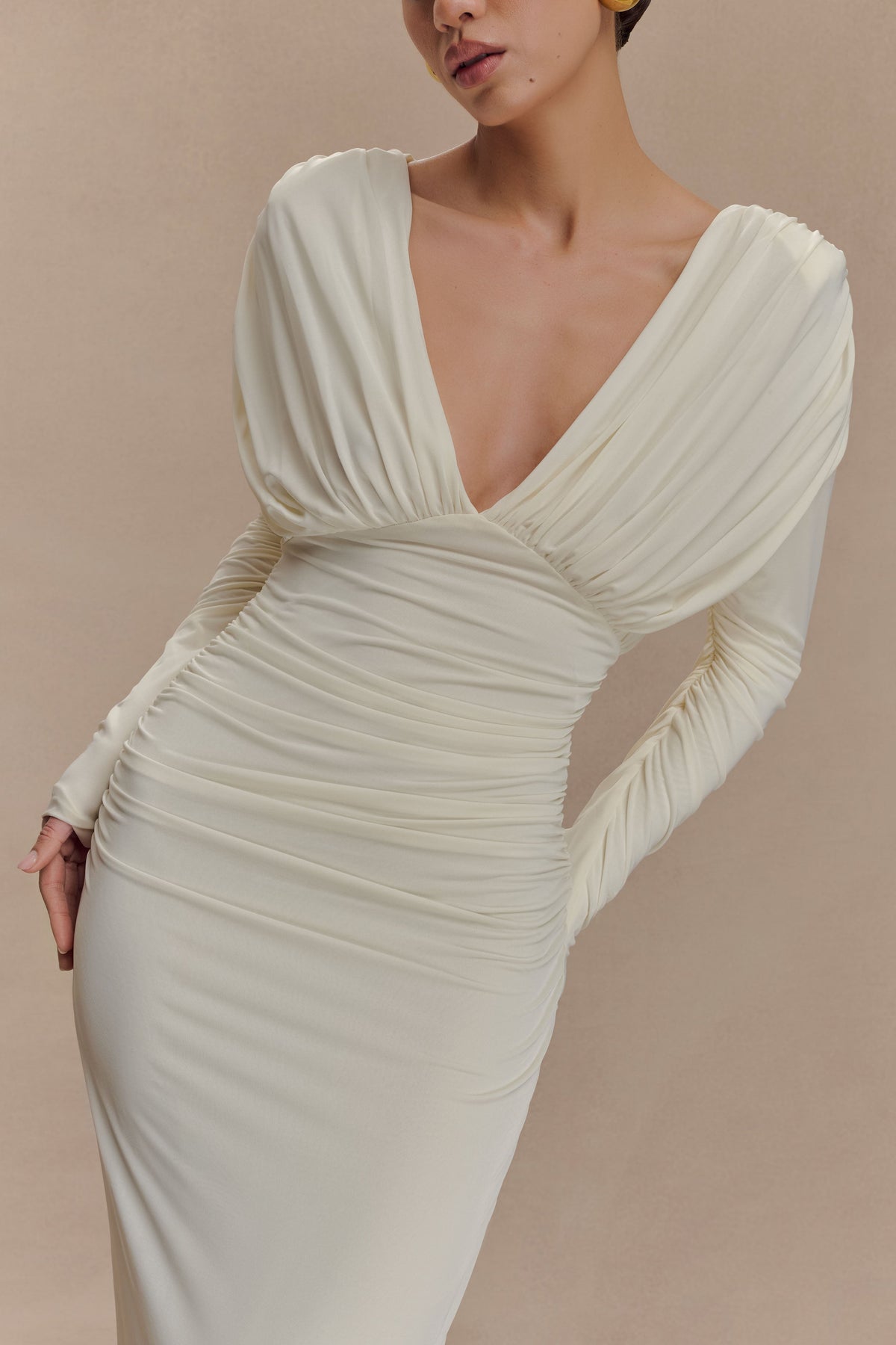Hayden Long Sleeve Plunge Maxi Dress - Ivory