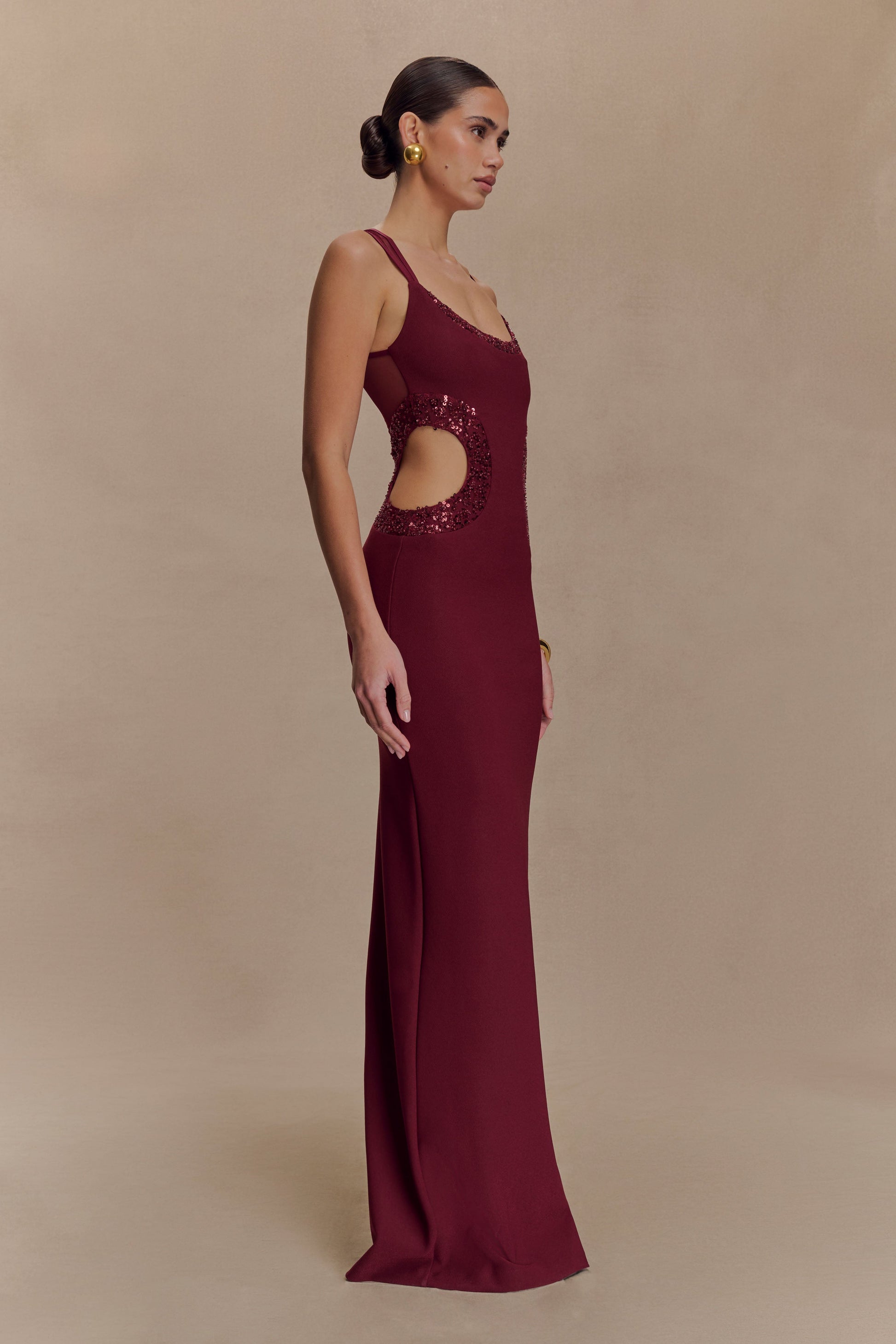 Angelique Beaded Crepe Maxi Dress - Wine #4
