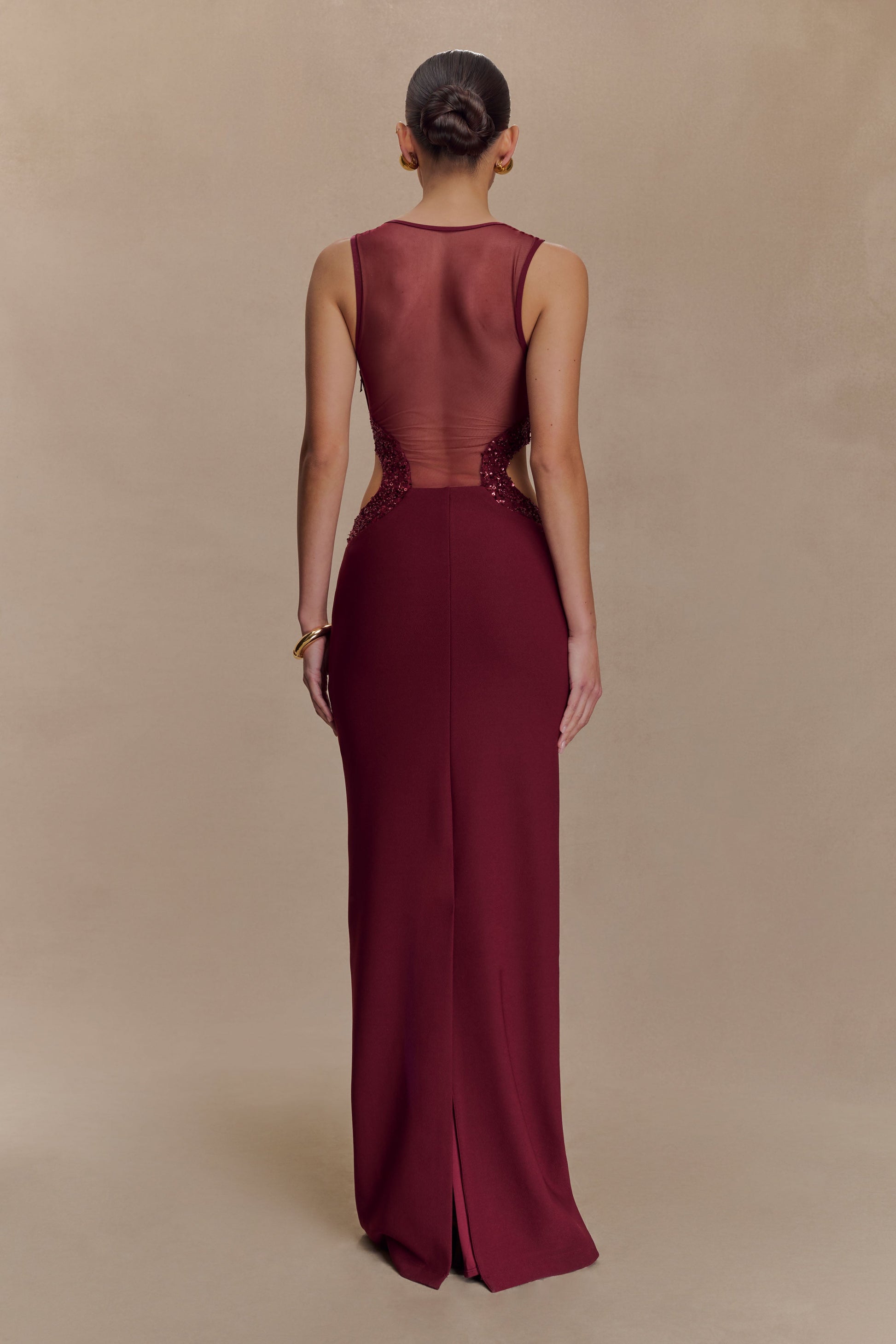 Angelique Beaded Crepe Maxi Dress - Wine #2