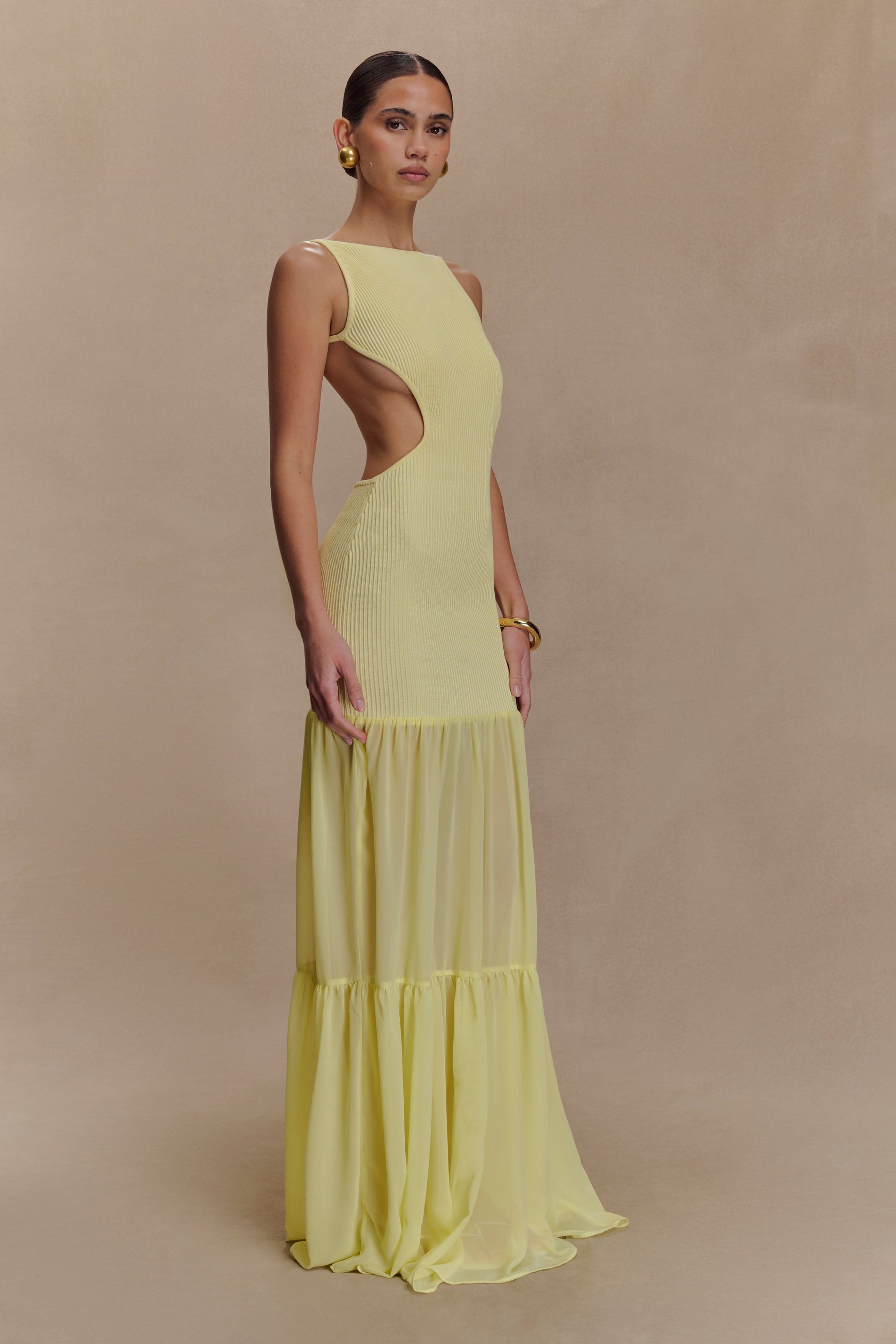 Haille Knit Chiffon Maxi Dress - Lemon #4