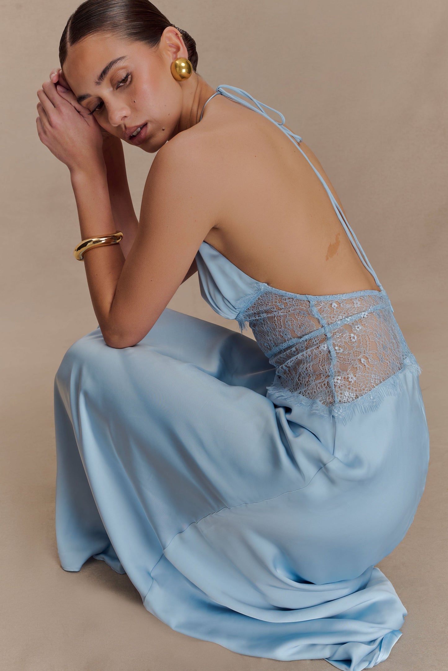 Dinah Lace And Satin Maxi Dress - Cornflower Blue