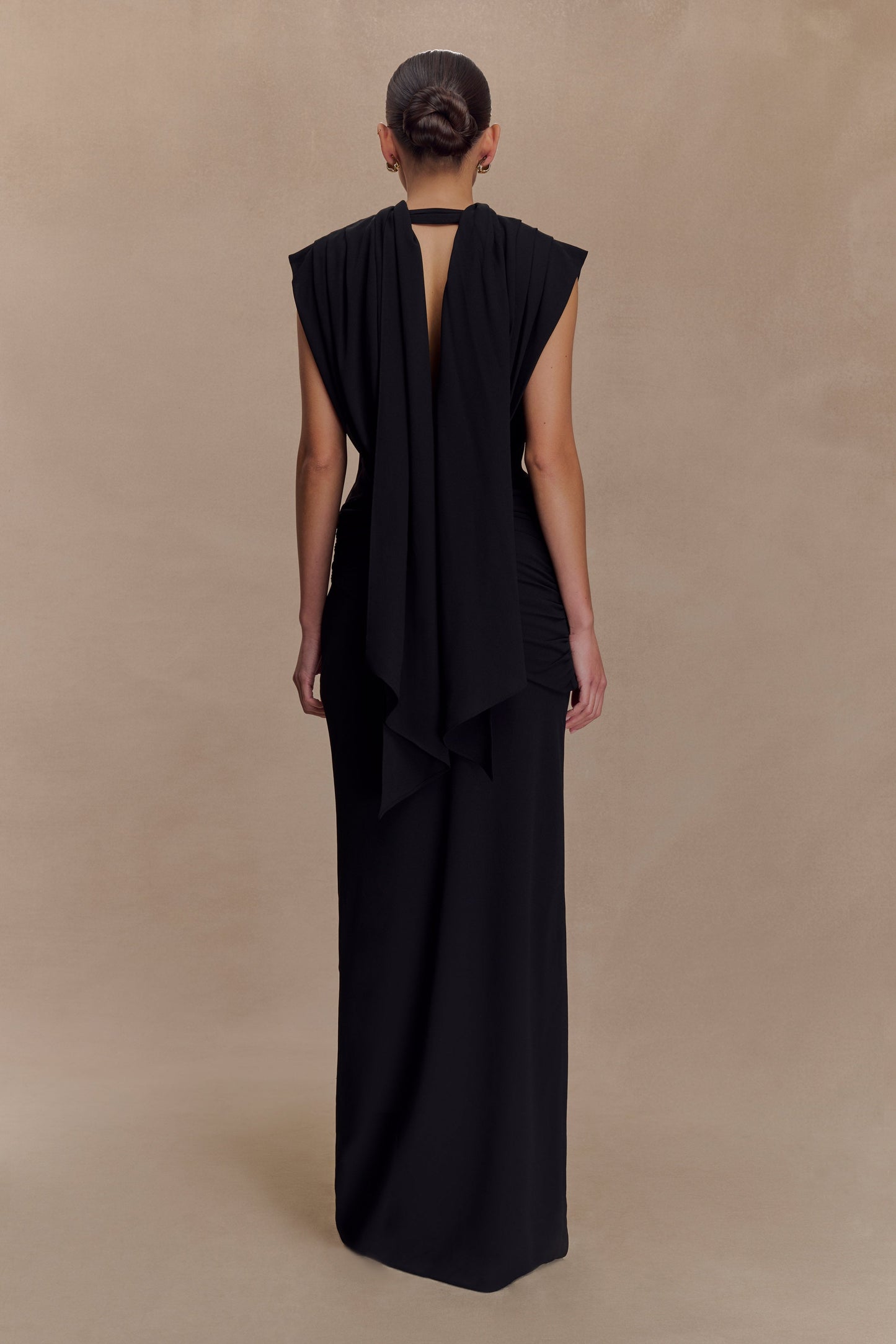 Giulia Chiffon Draped Maxi Dress - Black