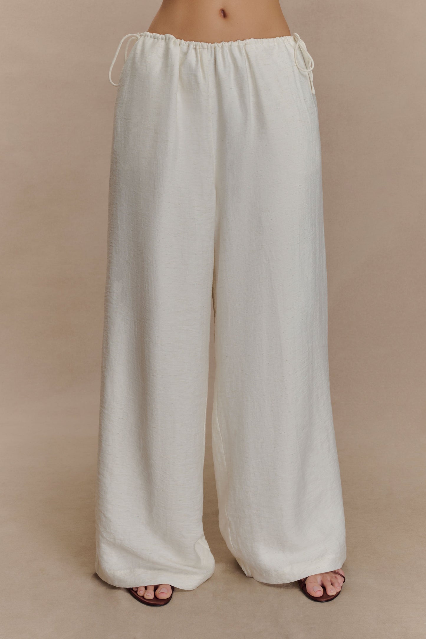 Callum Drawstring Straight Leg Pants - White
