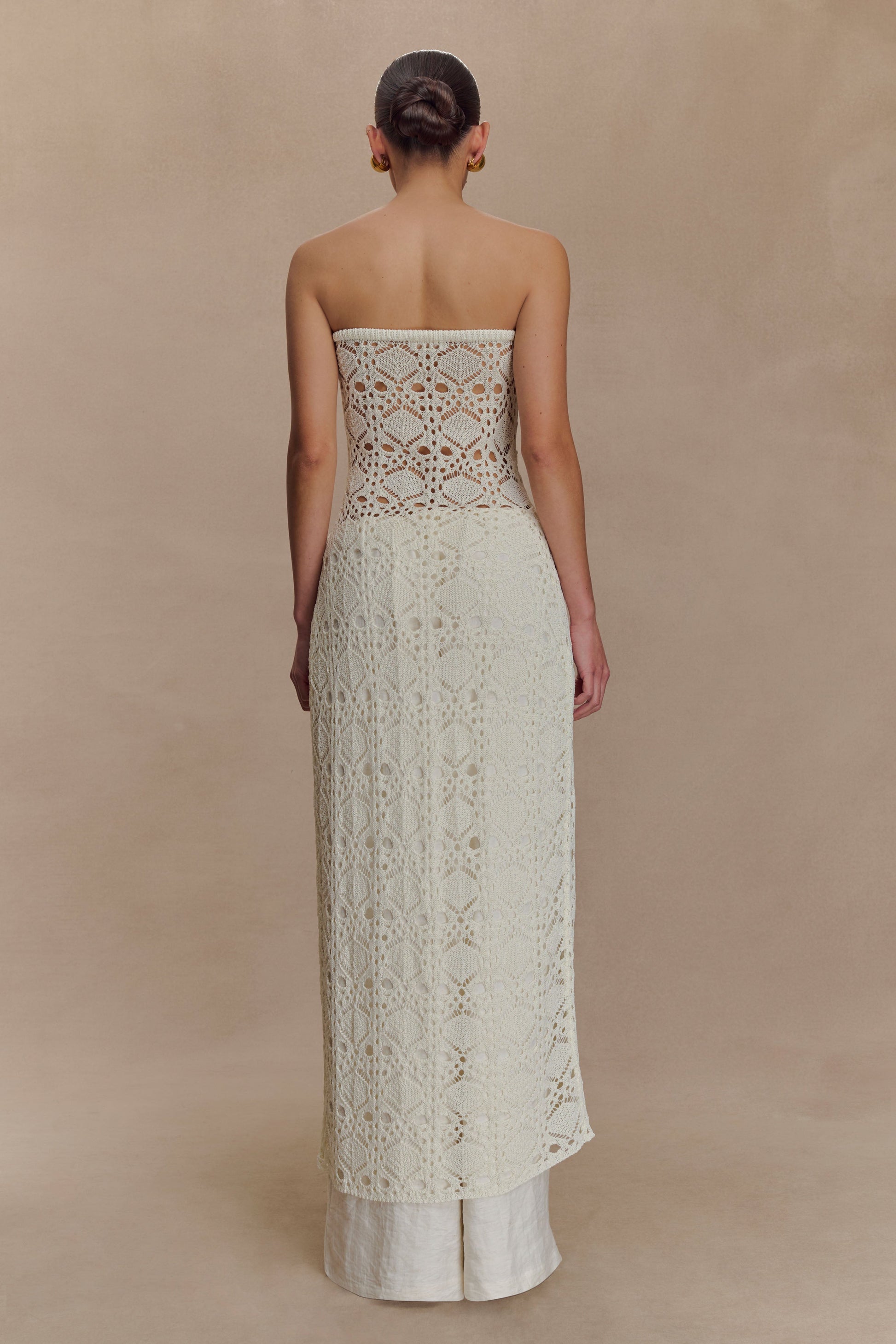 Aeline Strapless Crochet Knit Top - Ivory #2