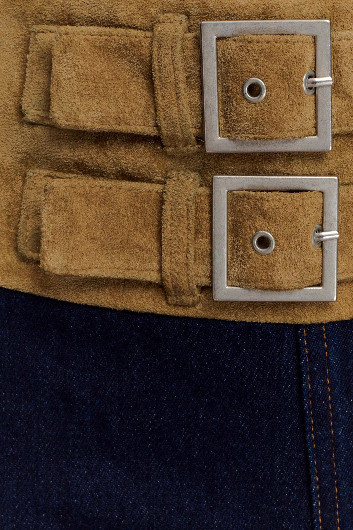 Miranda Faux Suede Belted Denim Wide Leg Jeans - Indigo Blue