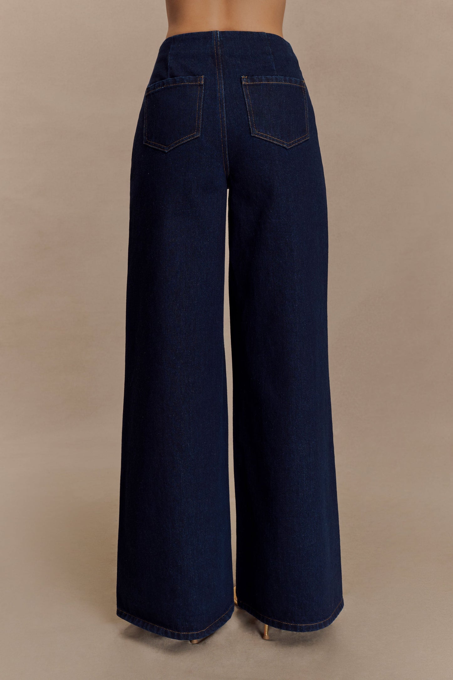 Miranda Faux Suede Belted Denim Wide Leg Jeans - Indigo Blue