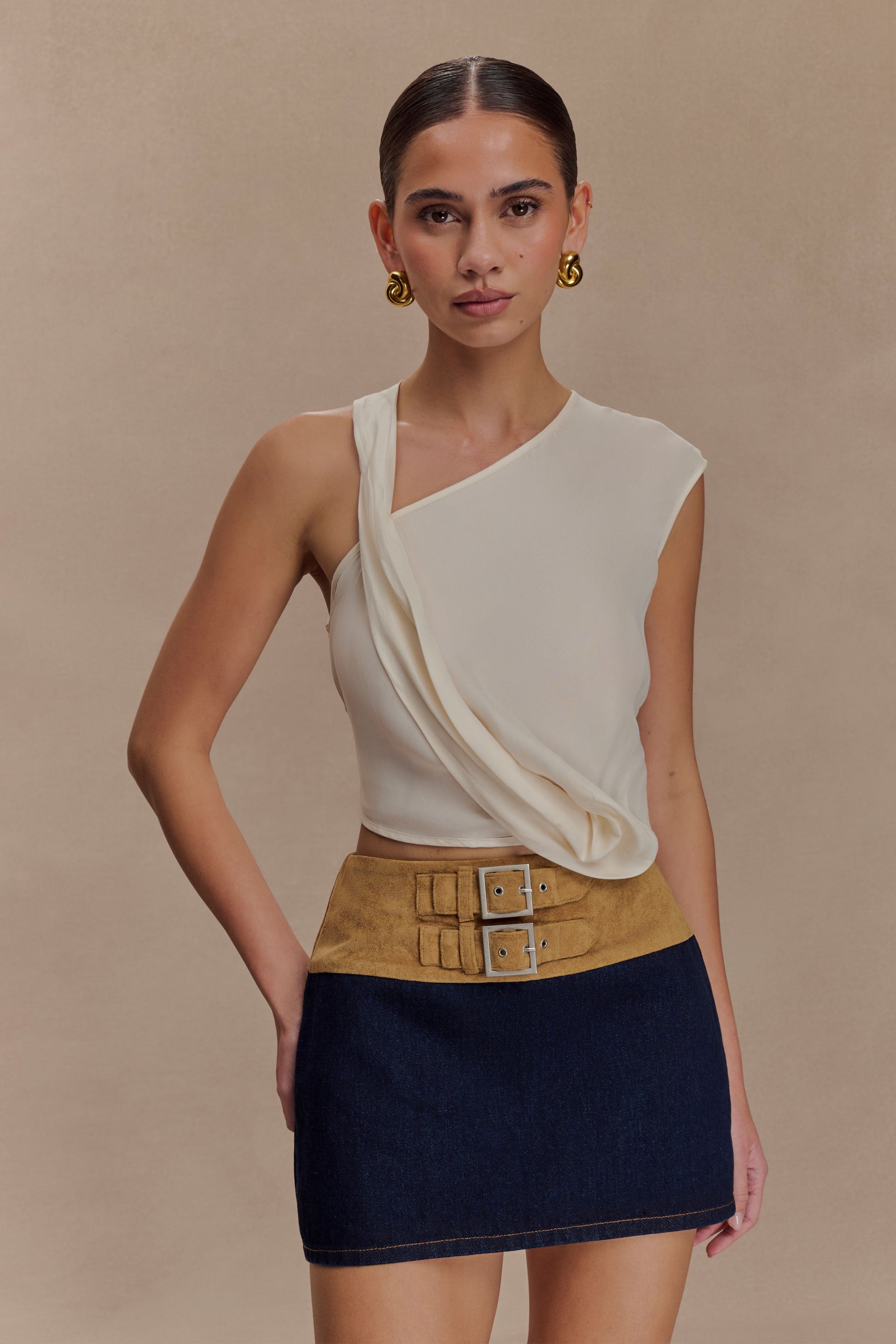 Miranda Faux Suede Belted Denim Mini Skirt - Indigo Blue #5