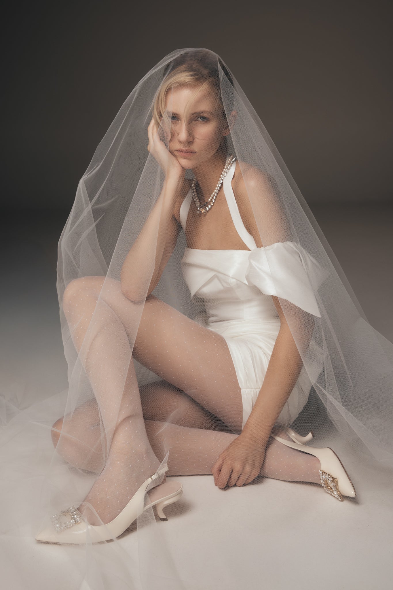 Claudine Taffeta Floral Mini Dress - White