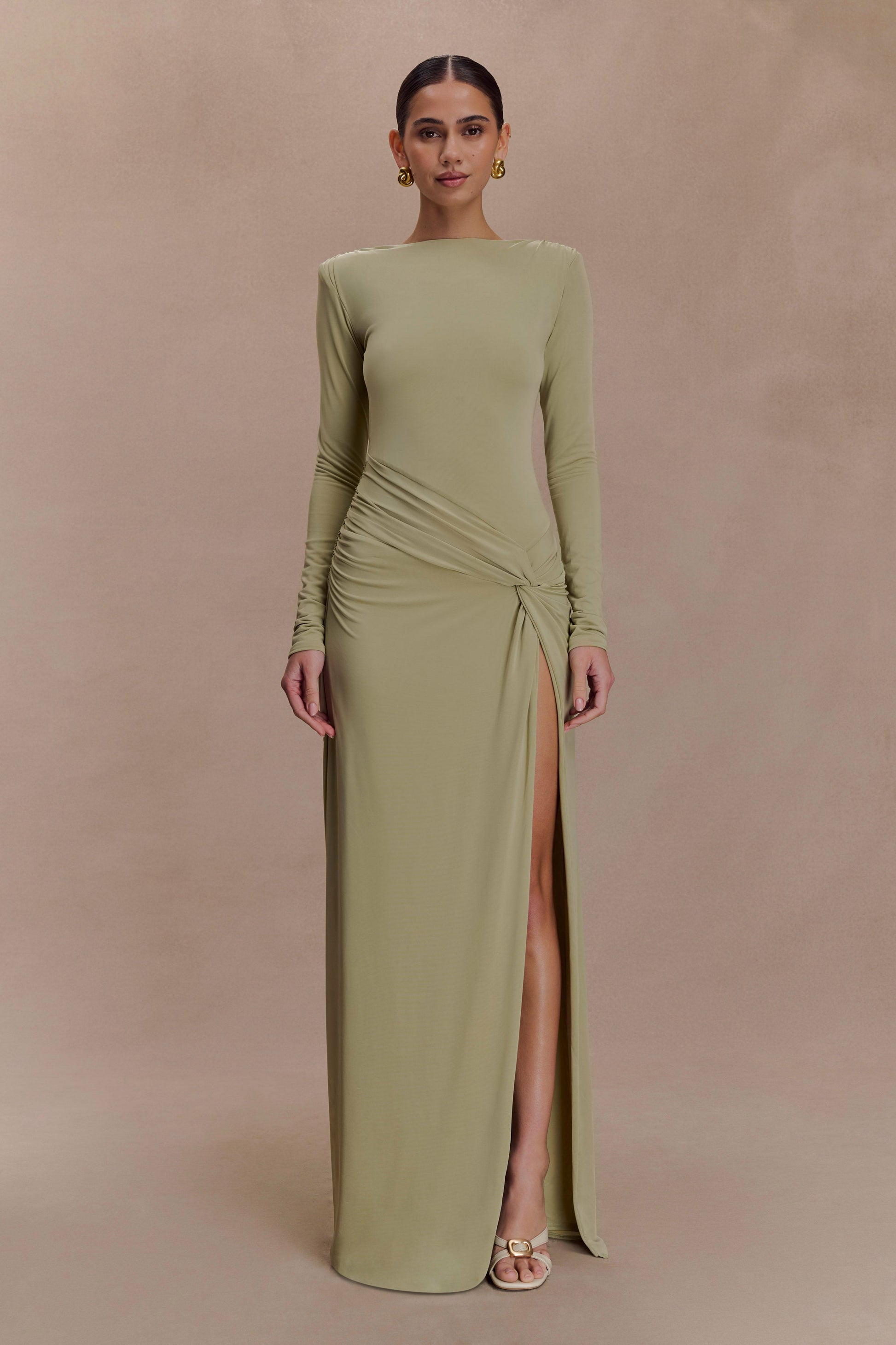 Deanna Long Sleeve Gathered Maxi Dress - Sage
