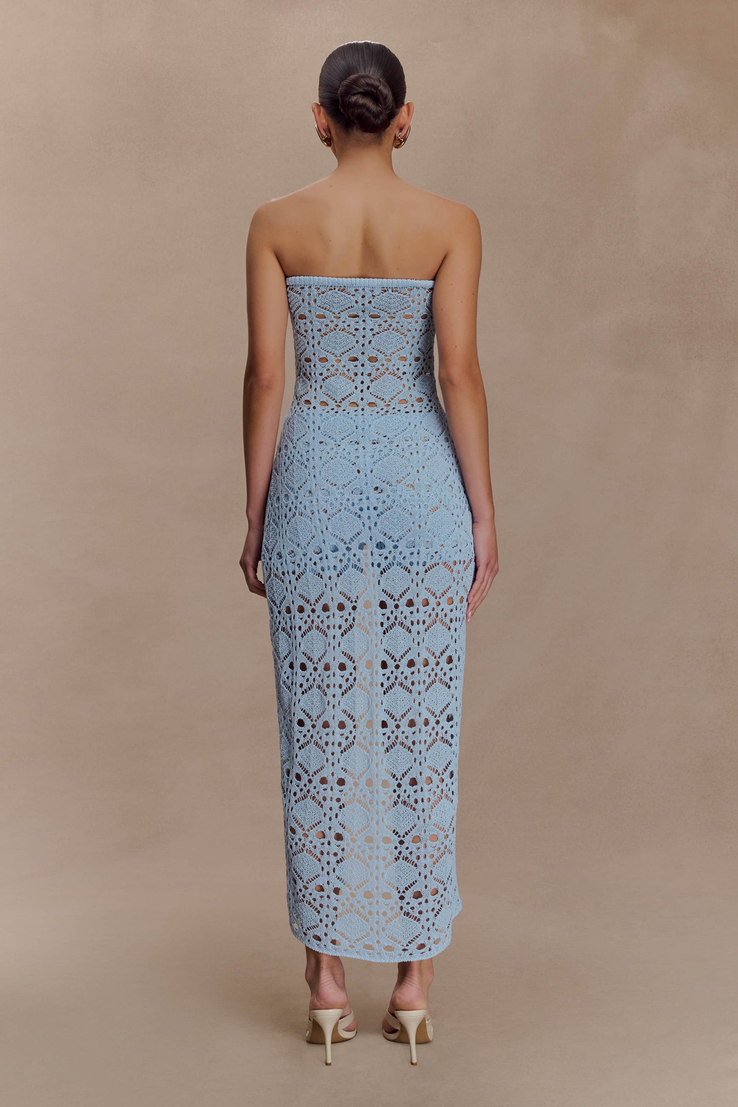 Aeline Strapless Crochet Knit Top - Sky Blue