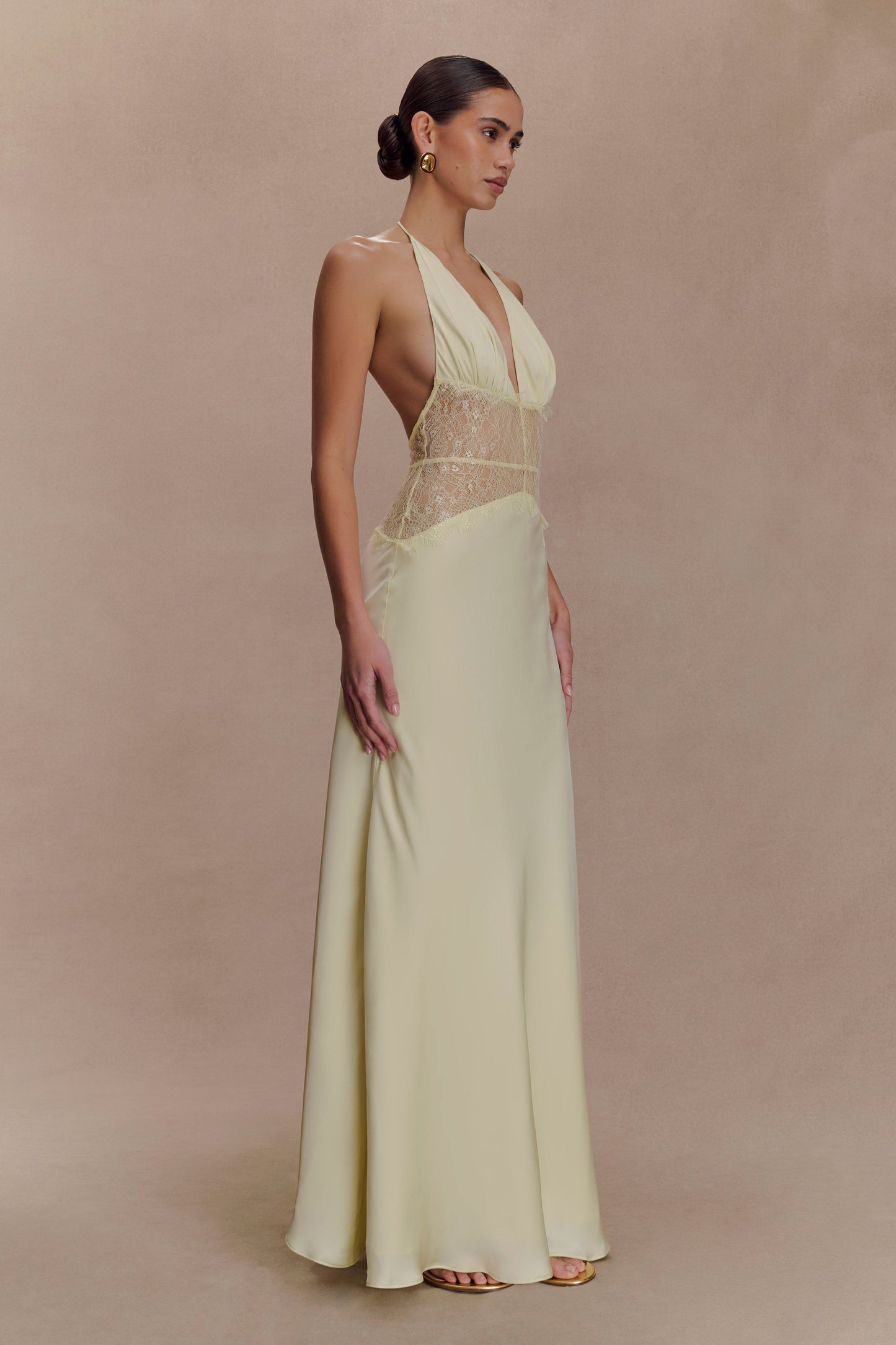 Dinah Lace And Satin Maxi Dress - Lemon