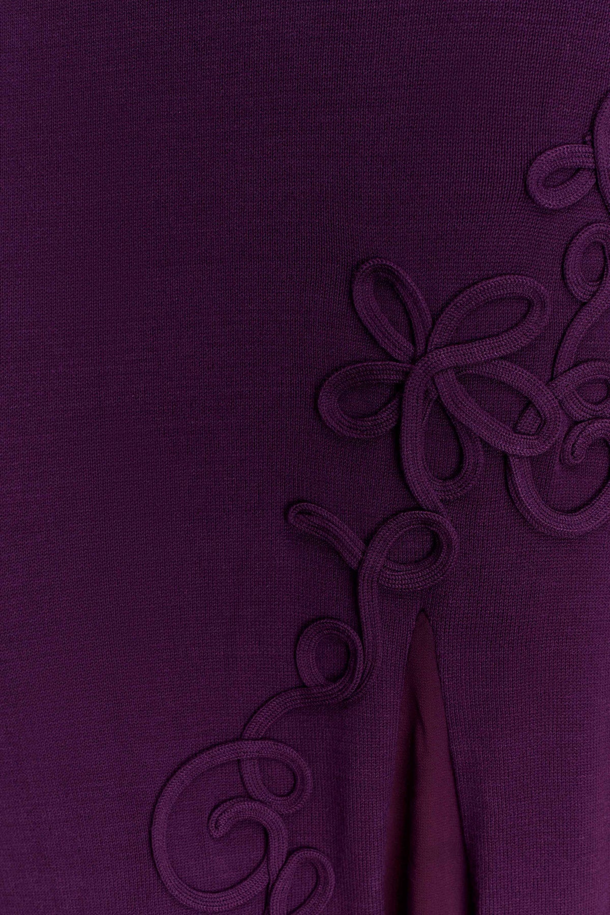 Nesta Embroidery Off Shoulder Knit Dress - Plum