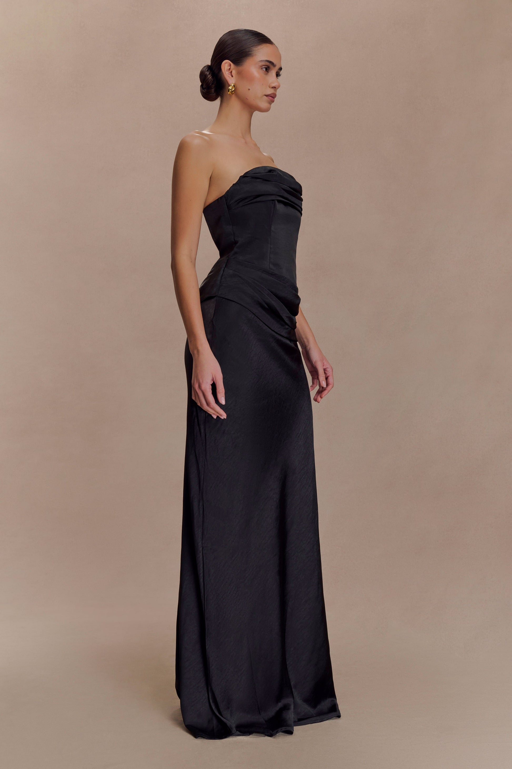 Jasmine Strapless Satin Maxi Dress - Black #3