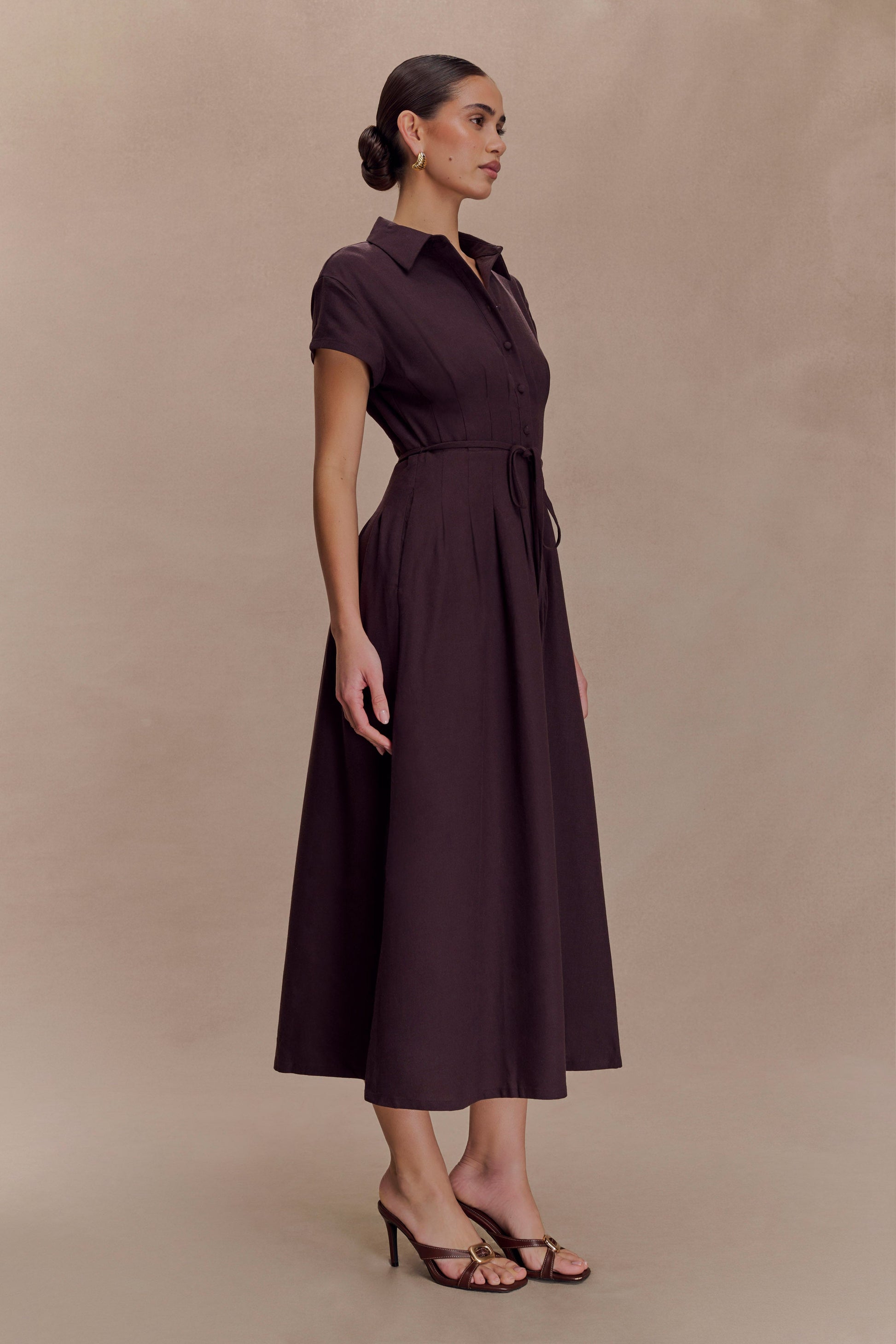 Aysha Buttoned Linen Midi Dress - Chocolate #3
