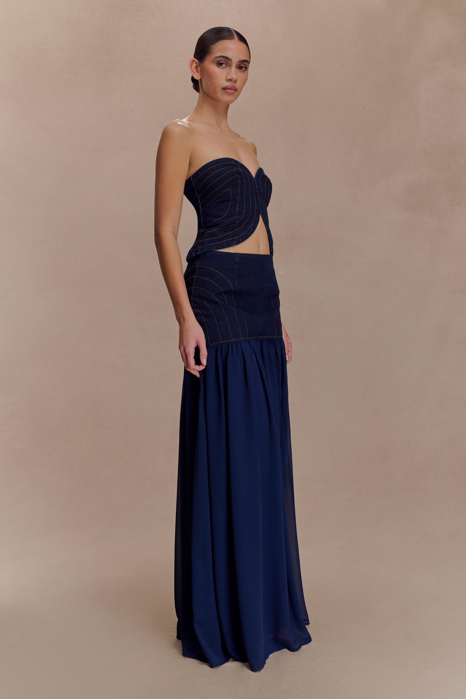 Tully Chiffon Denim Maxi Skirt - Indigo Blue #2