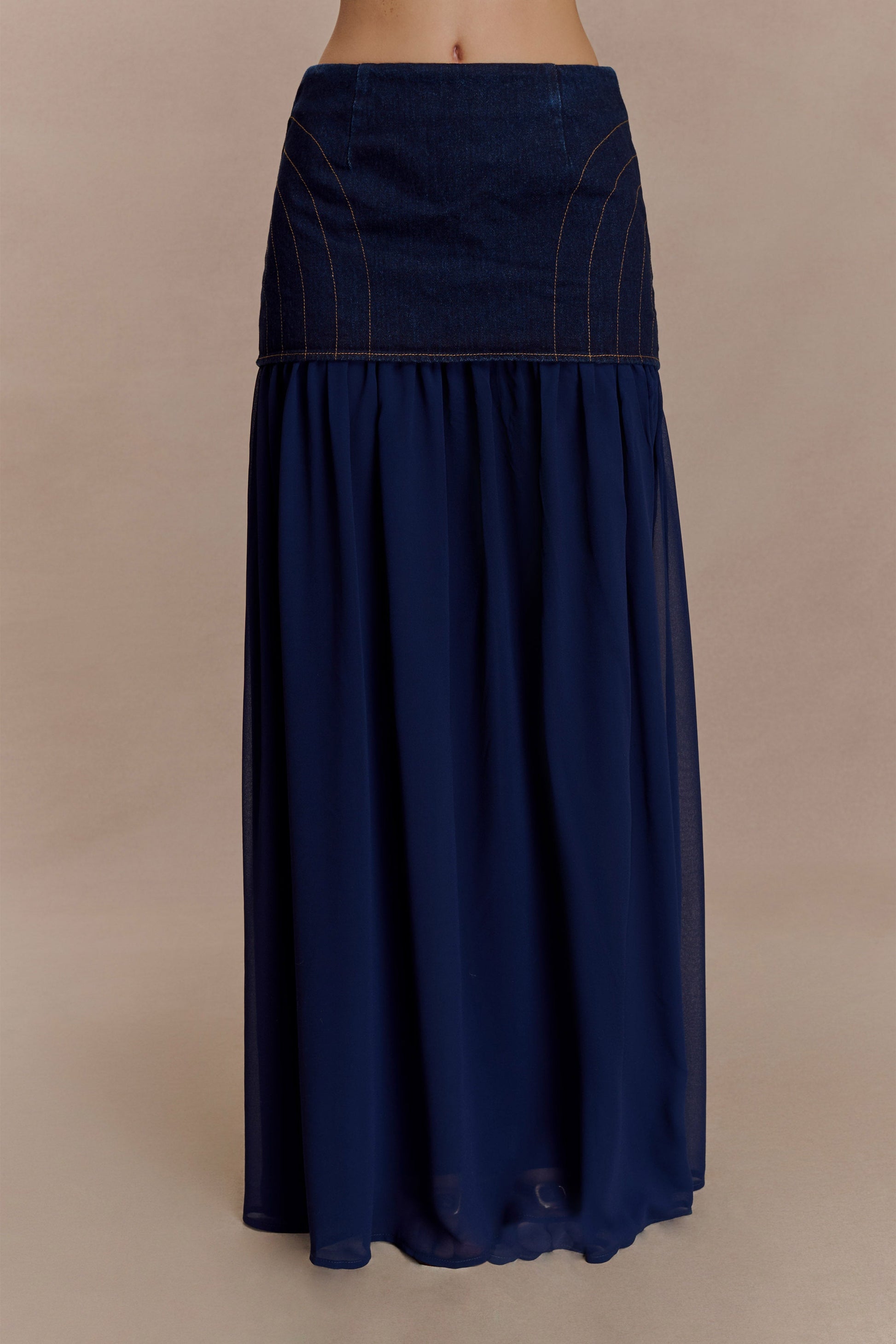 Tully Chiffon Denim Maxi Skirt - Indigo Blue #3