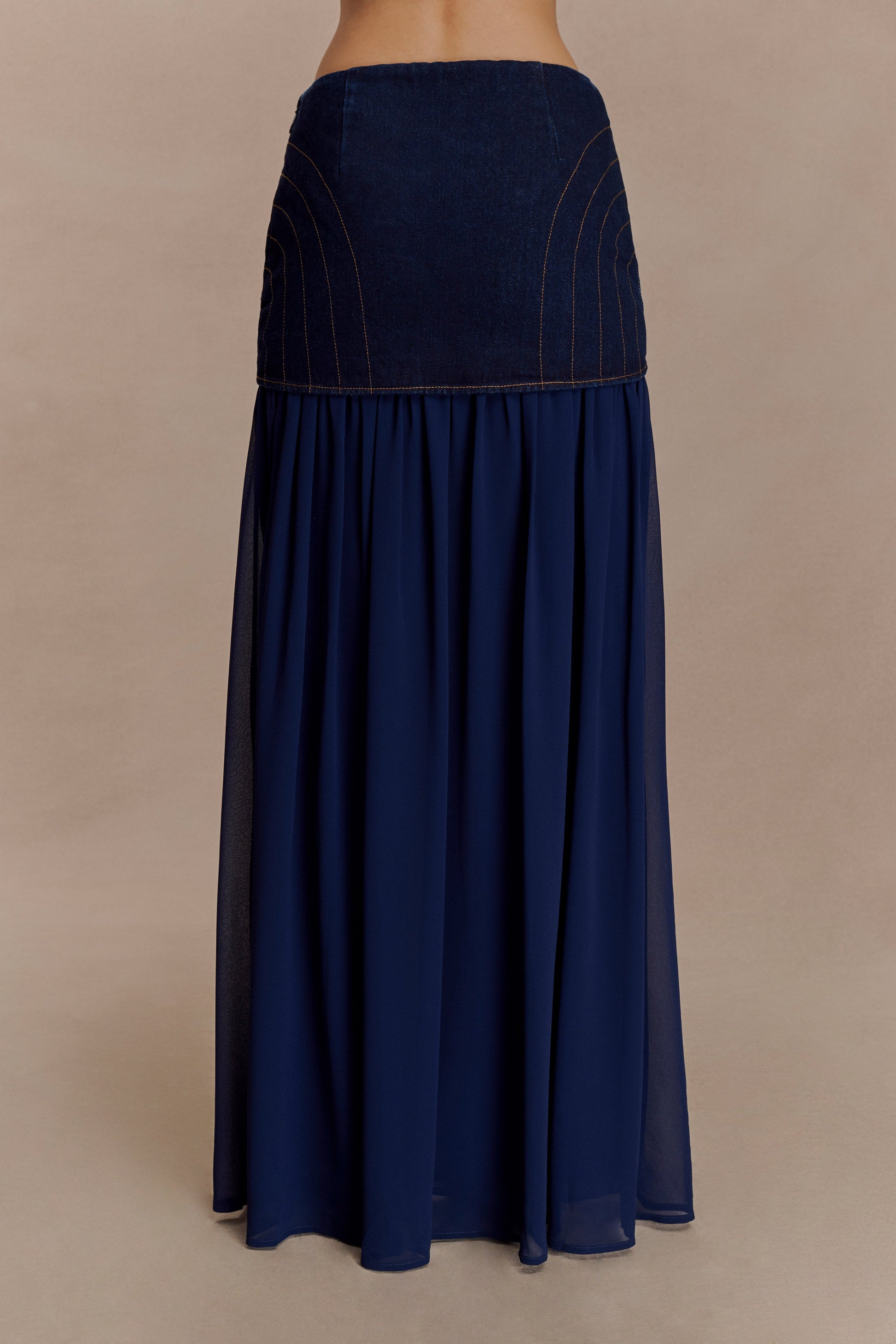 Tully Chiffon Denim Maxi Skirt - Indigo Blue #4