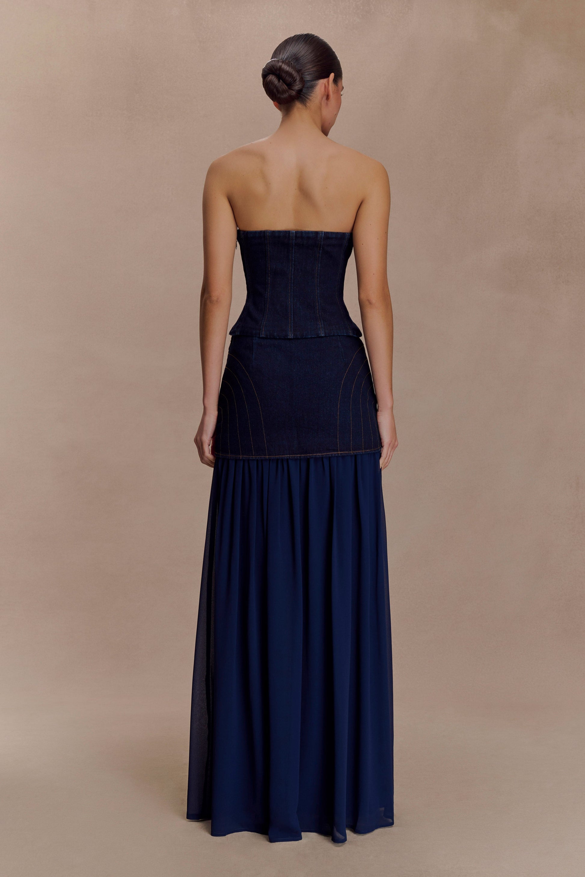 Tully Strapless Topstitch Denim Top - Indigo Blue #4