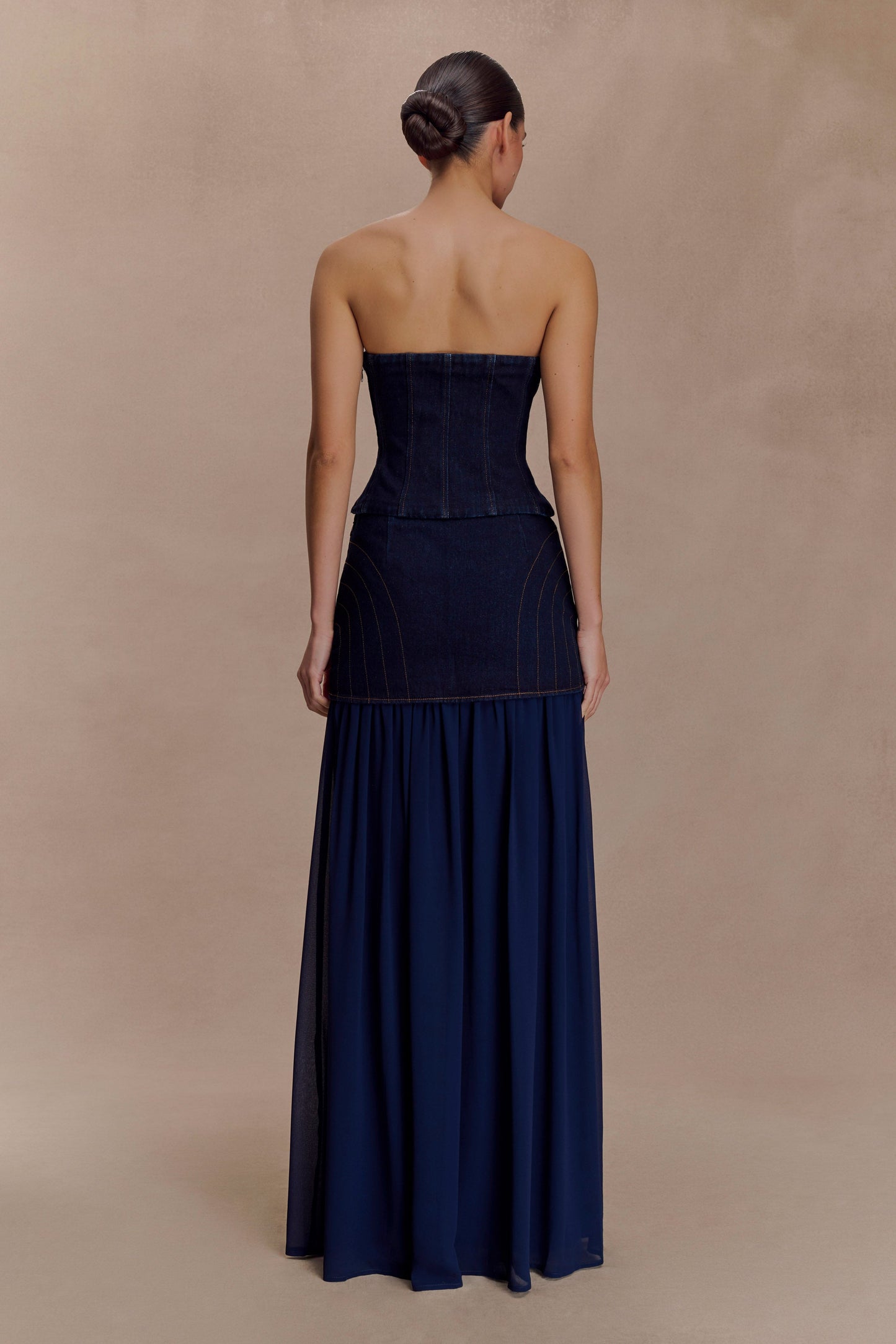 Tully Strapless Topstitch Denim Top - Indigo Blue