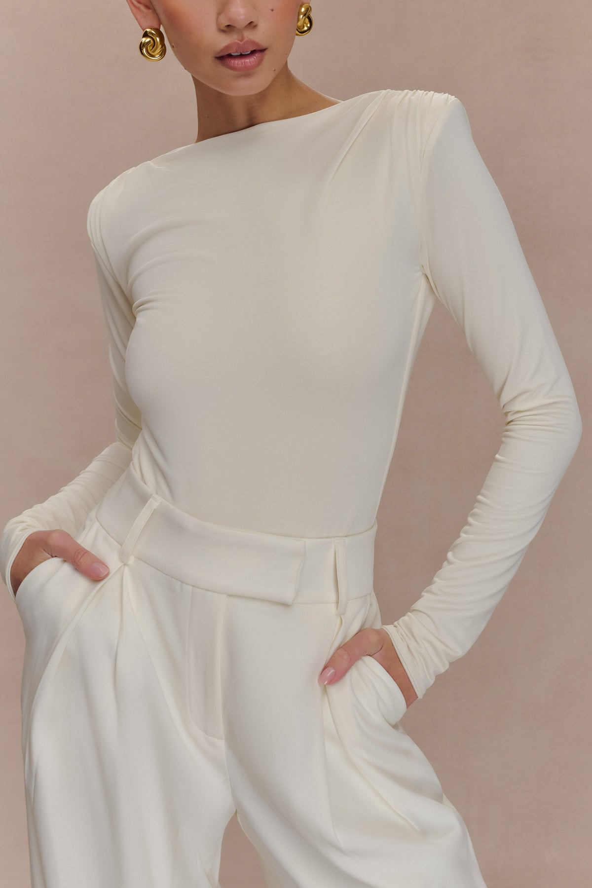 Elsie Shoulder Pad Bodysuit - Ivory