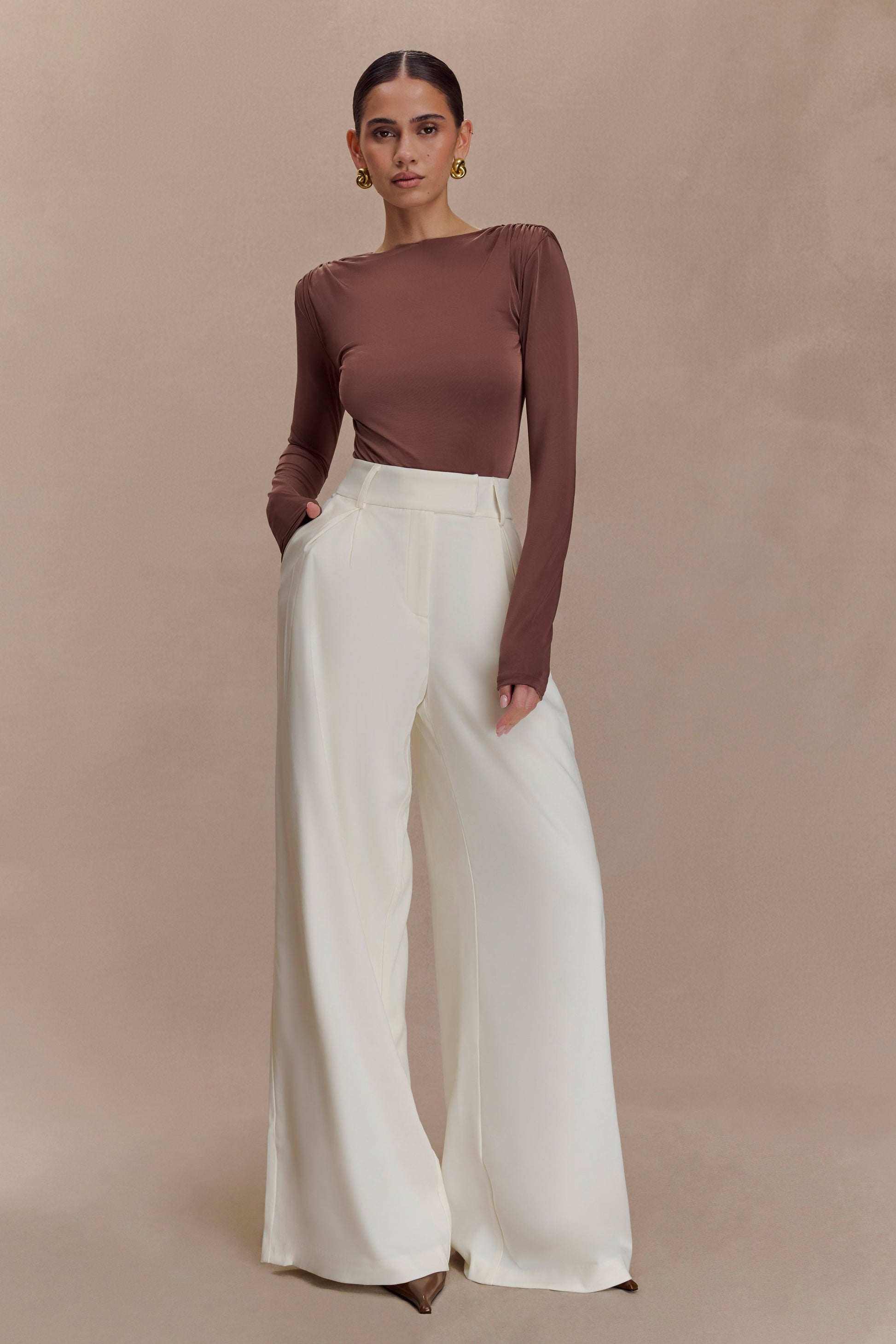 Elsie Shoulder Pad Bodysuit - Chocolate #3