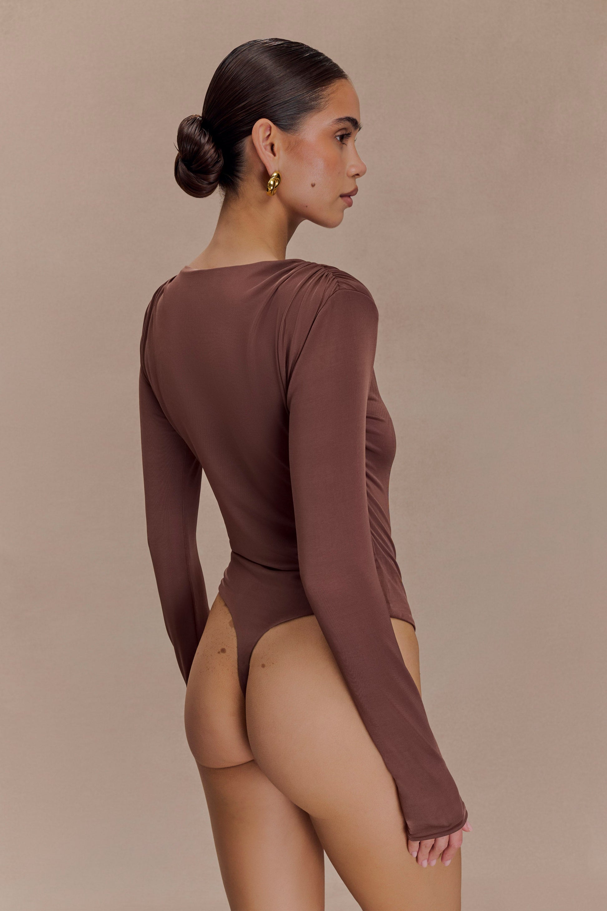 Elsie Shoulder Pad Bodysuit - Chocolate #2