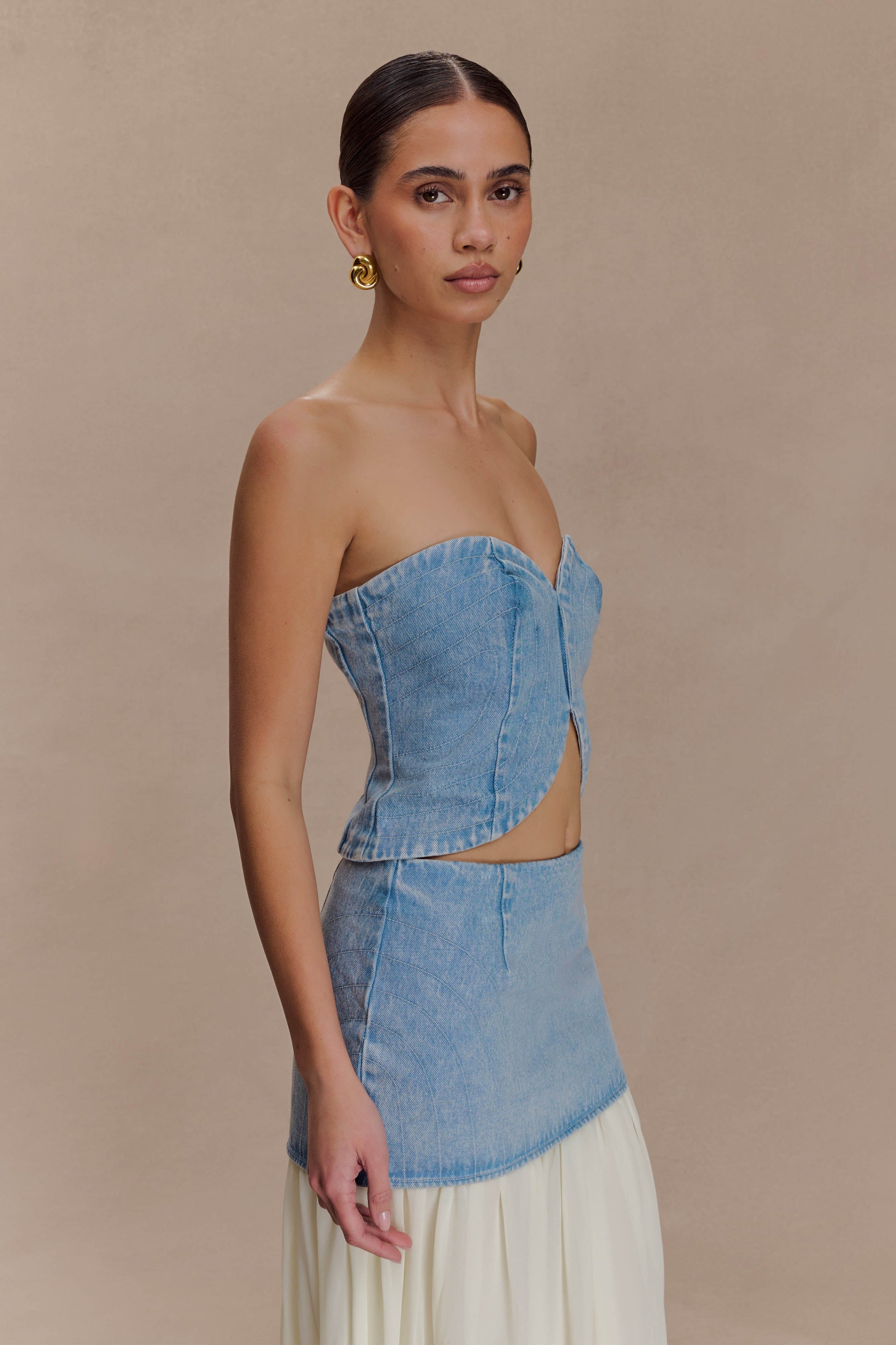 Tully Strapless Topstitch Denim Top - 80'S Blue #4