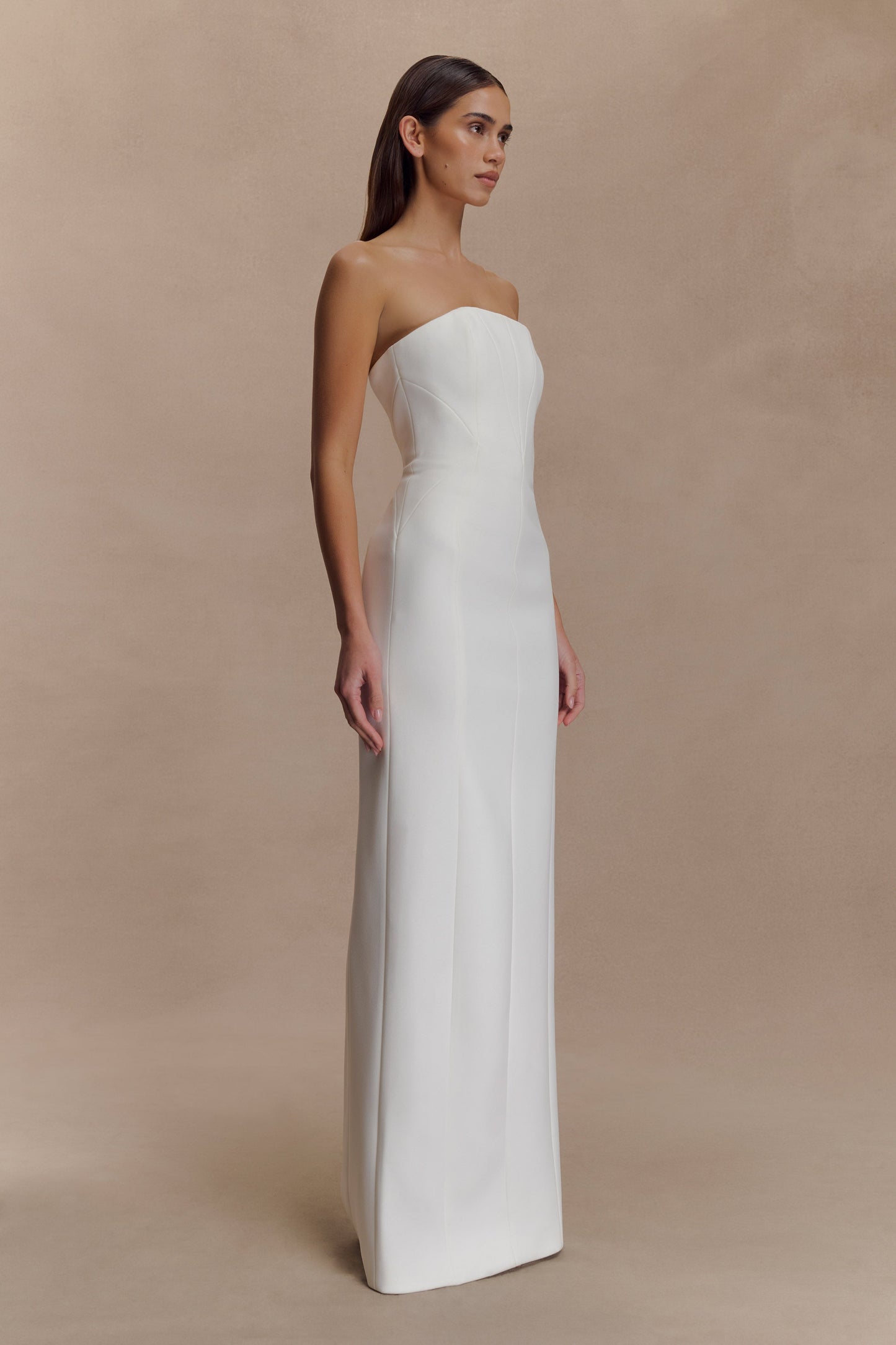 Kalila Strapless Crepe Maxi Dress - White