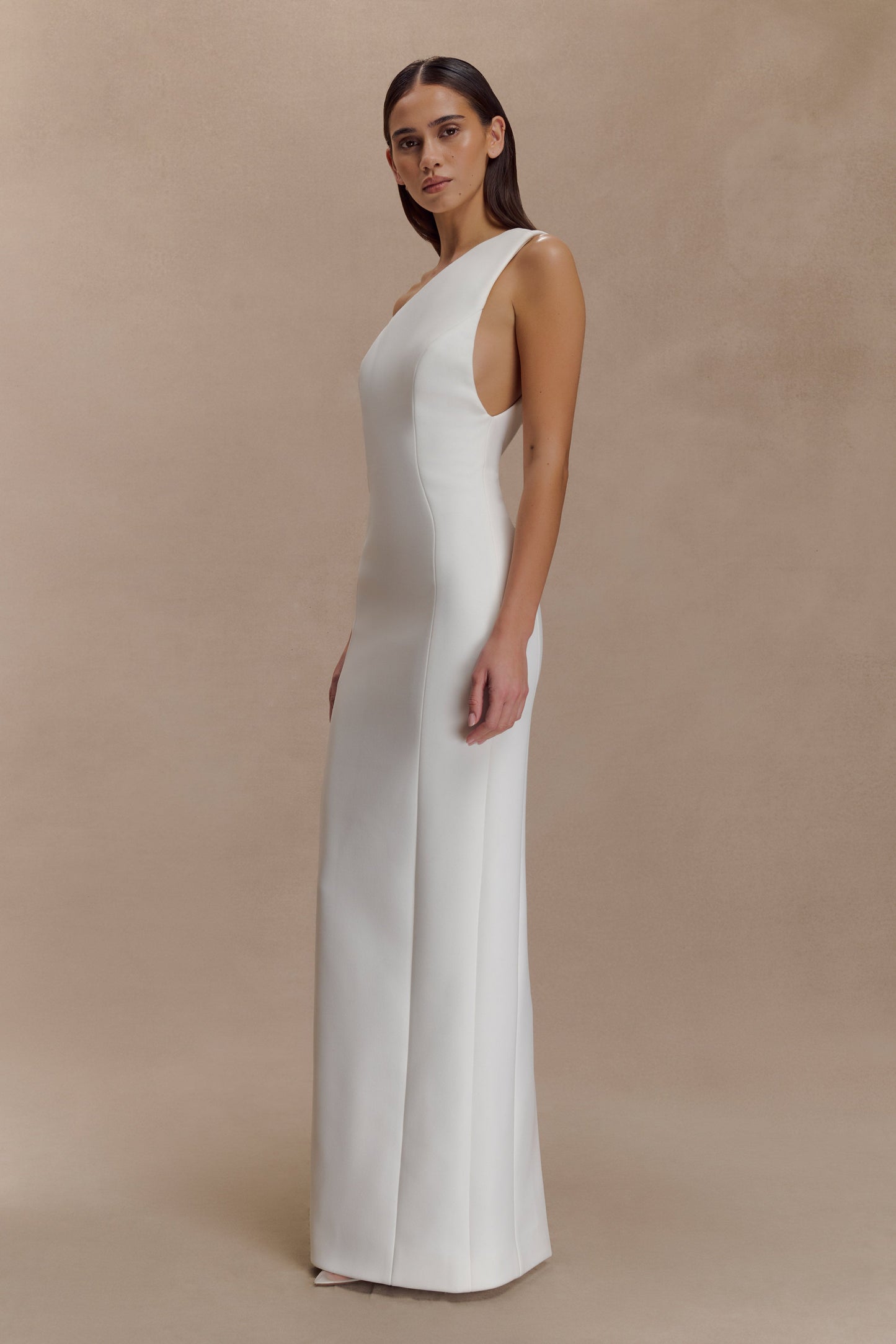 Milena One Shoulder Crepe Maxi Dress - White