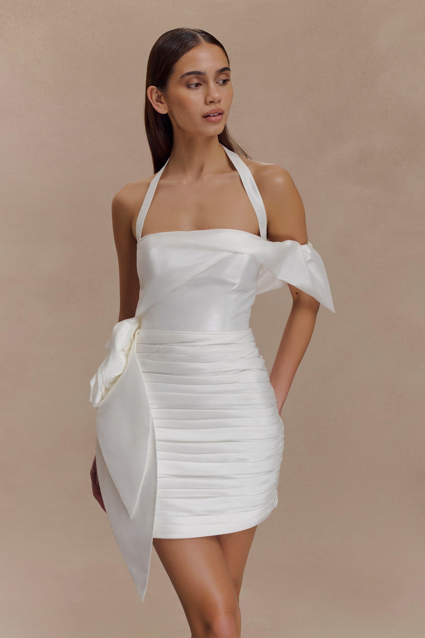 Claudine Taffeta Floral Mini Dress - White